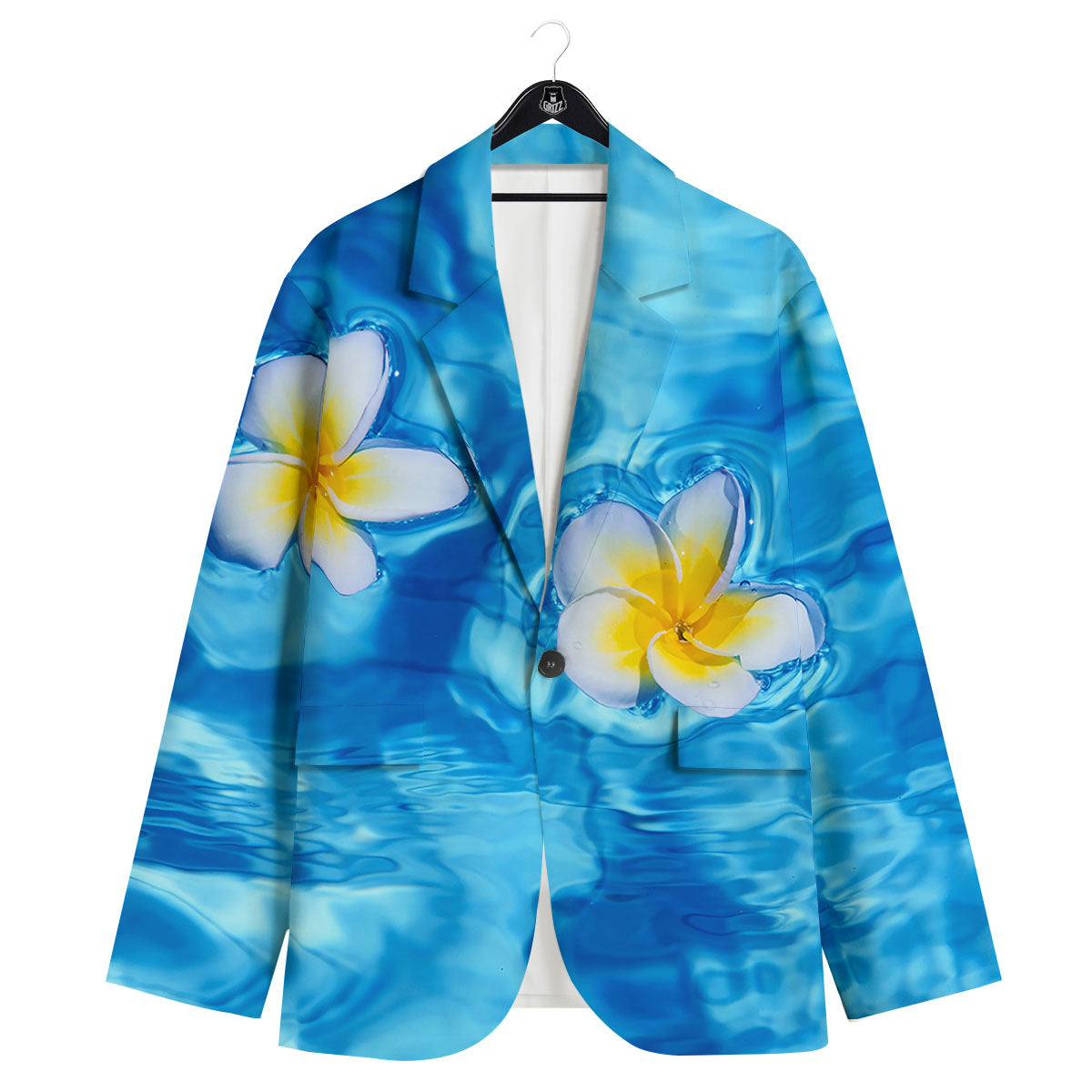 Yellow And White Plumeria In Water Print Men's Sport Coat-grizzshop