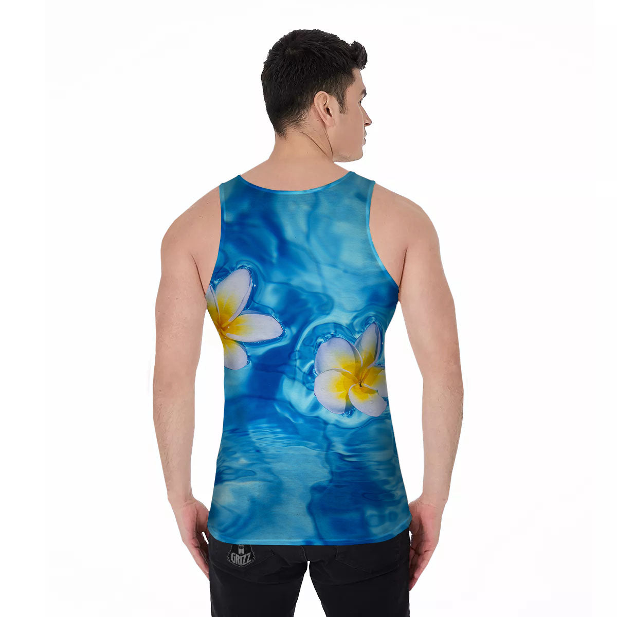 Yellow And White Plumeria In Water Print Men's Tank Top-grizzshop