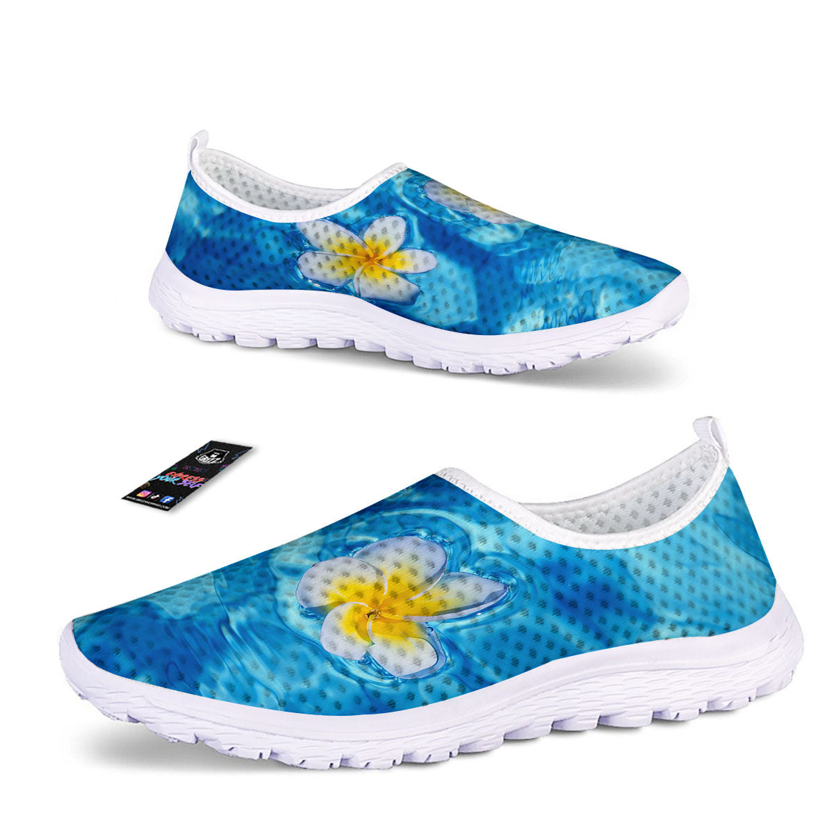 Yellow And White Plumeria In Water Print Nurse Shoes-grizzshop