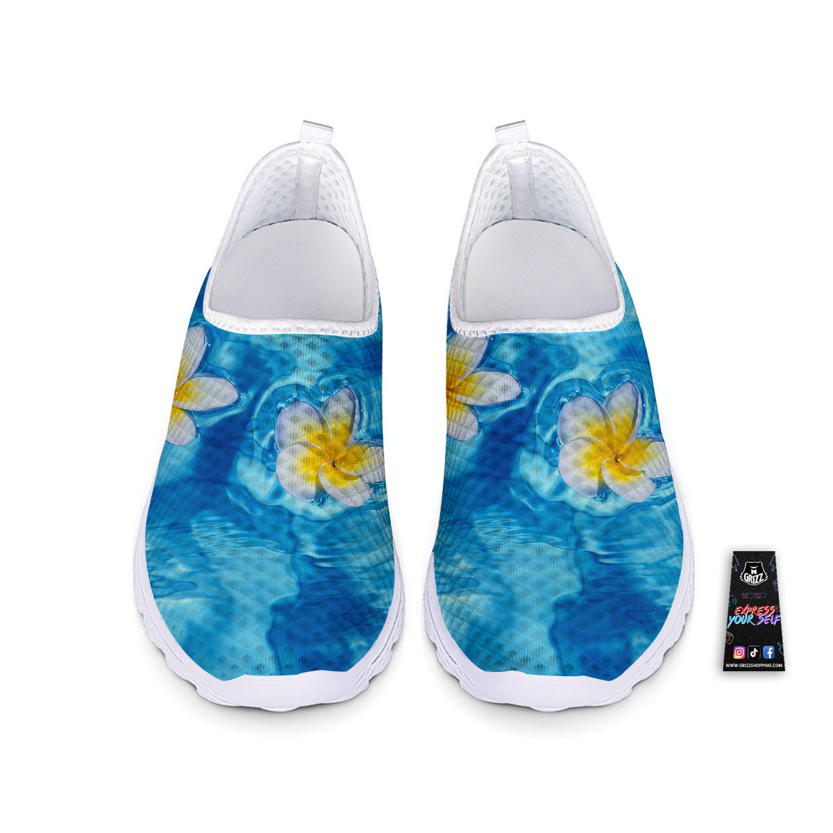 Yellow And White Plumeria In Water Print Nurse Shoes-grizzshop