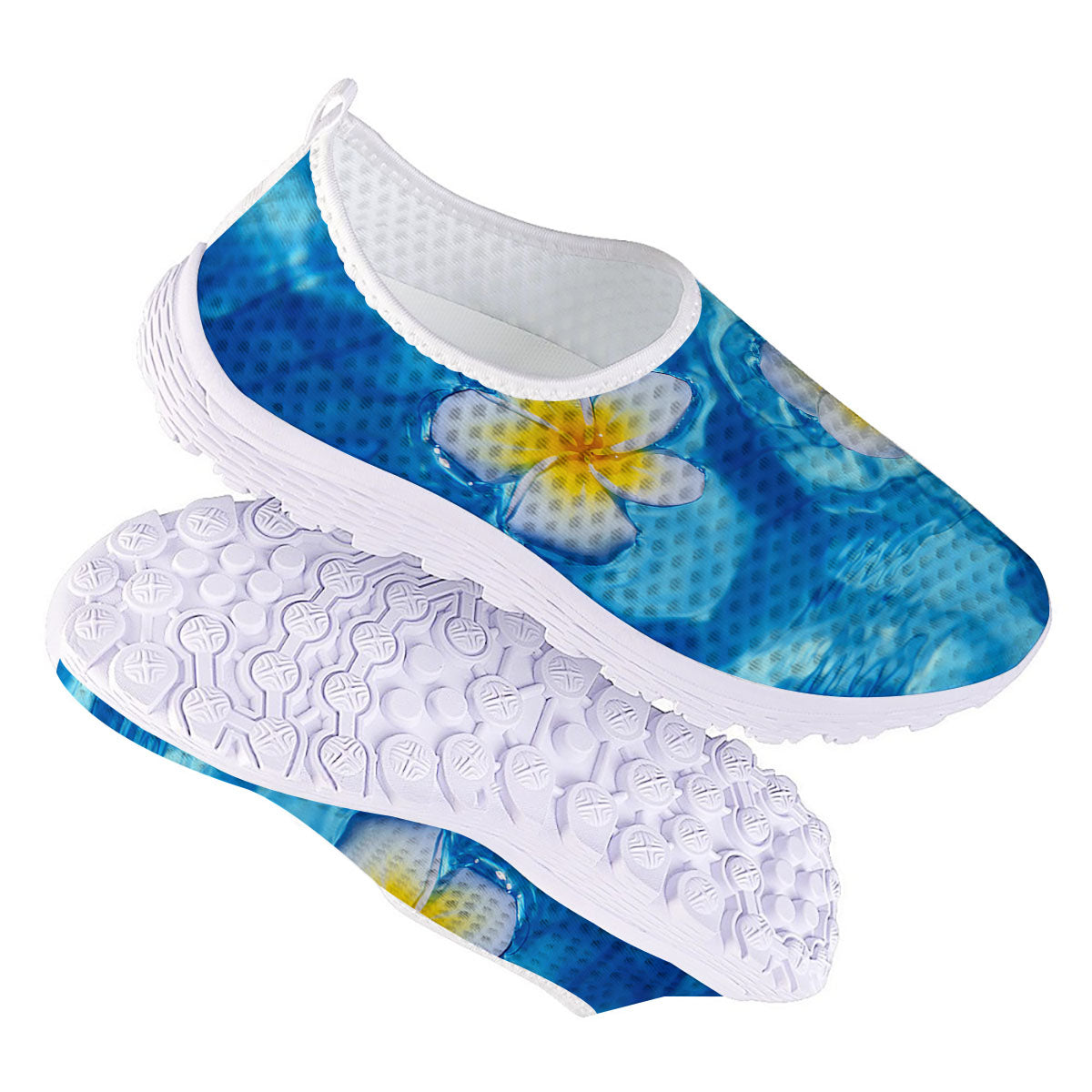 Yellow And White Plumeria In Water Print Nurse Shoes-grizzshop