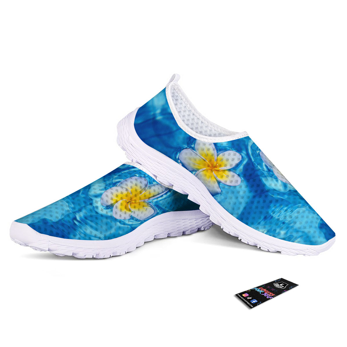 Yellow And White Plumeria In Water Print Nurse Shoes-grizzshop