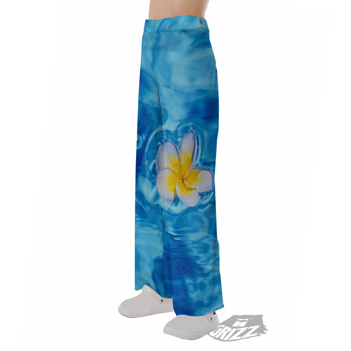 Yellow And White Plumeria In Water Print Pajama Pants-grizzshop