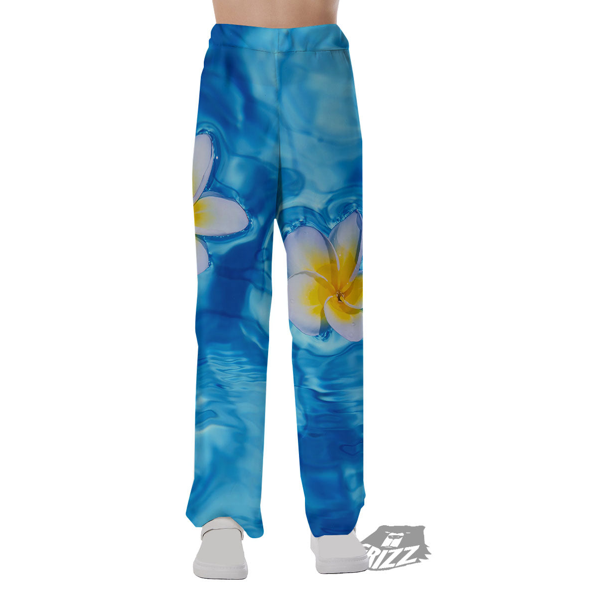 Yellow And White Plumeria In Water Print Pajama Pants-grizzshop