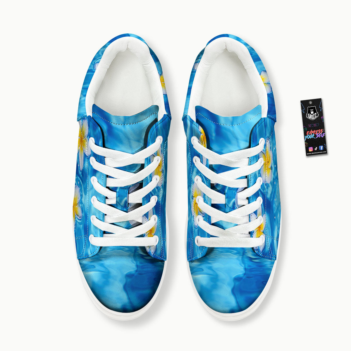 Yellow And White Plumeria In Water Print Platform Shoes-grizzshop