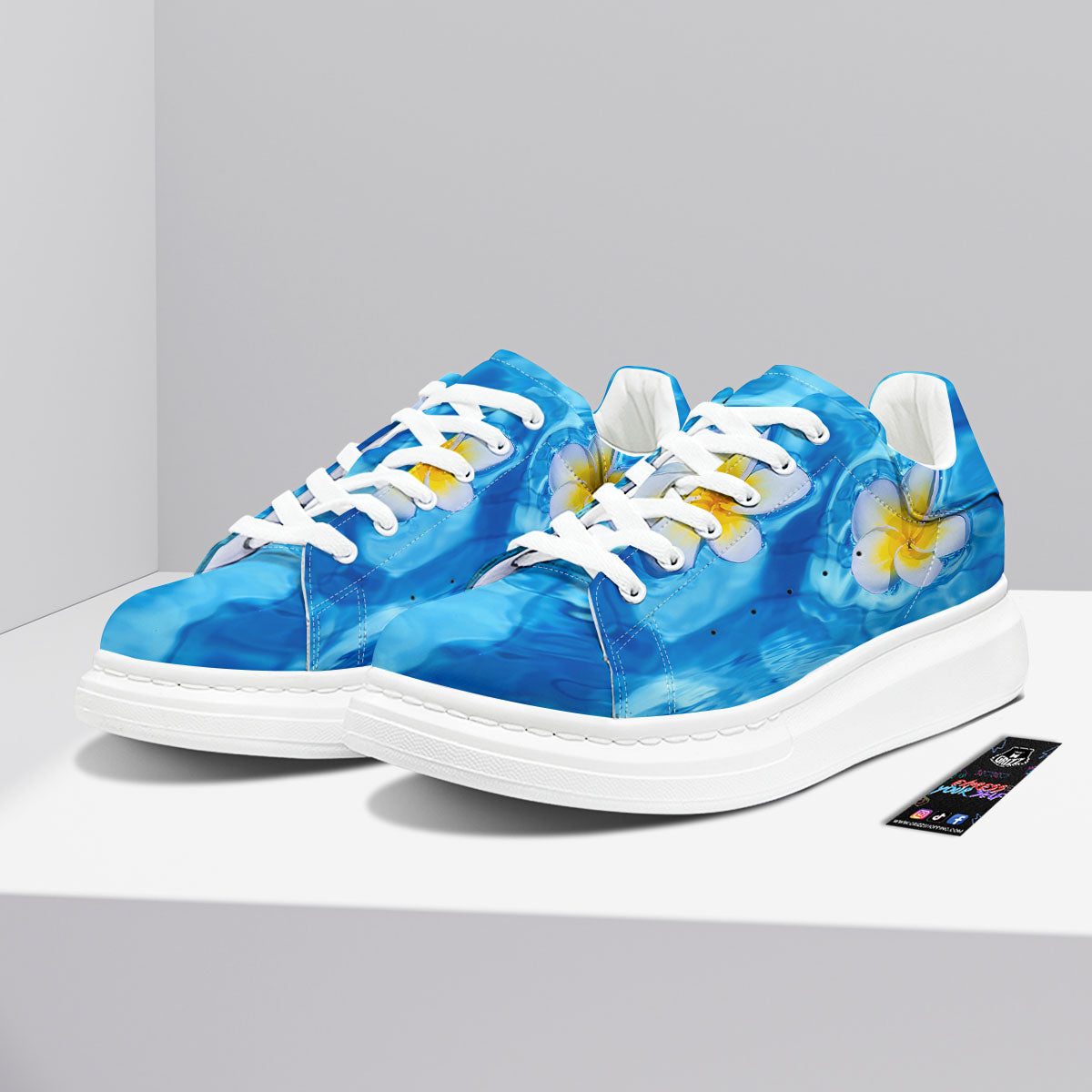 Yellow And White Plumeria In Water Print Platform Shoes-grizzshop