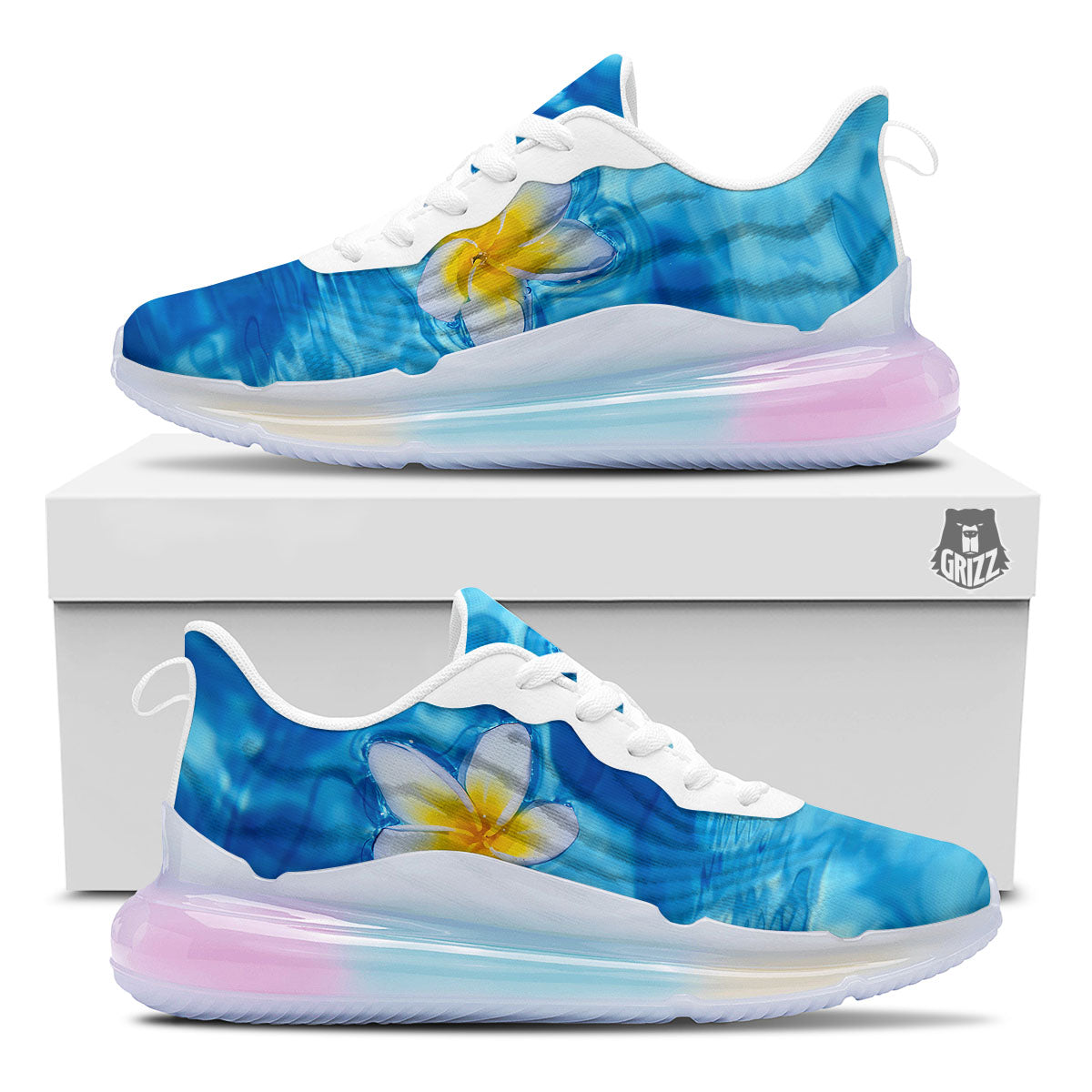 Yellow And White Plumeria In Water Print Running Sneakers-grizzshop