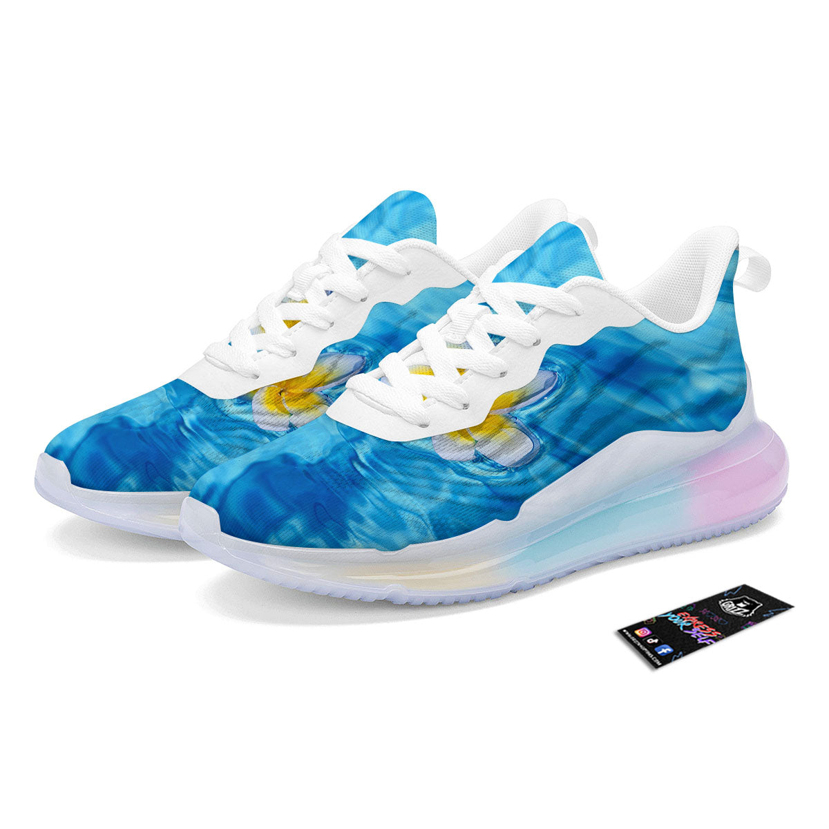 Yellow And White Plumeria In Water Print Running Sneakers-grizzshop