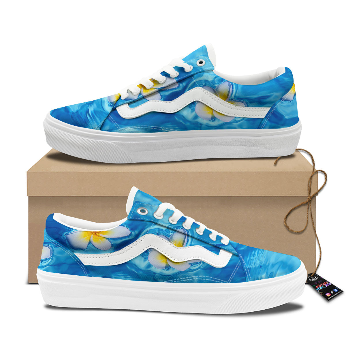 Yellow And White Plumeria In Water Print Skate Shoes-grizzshop