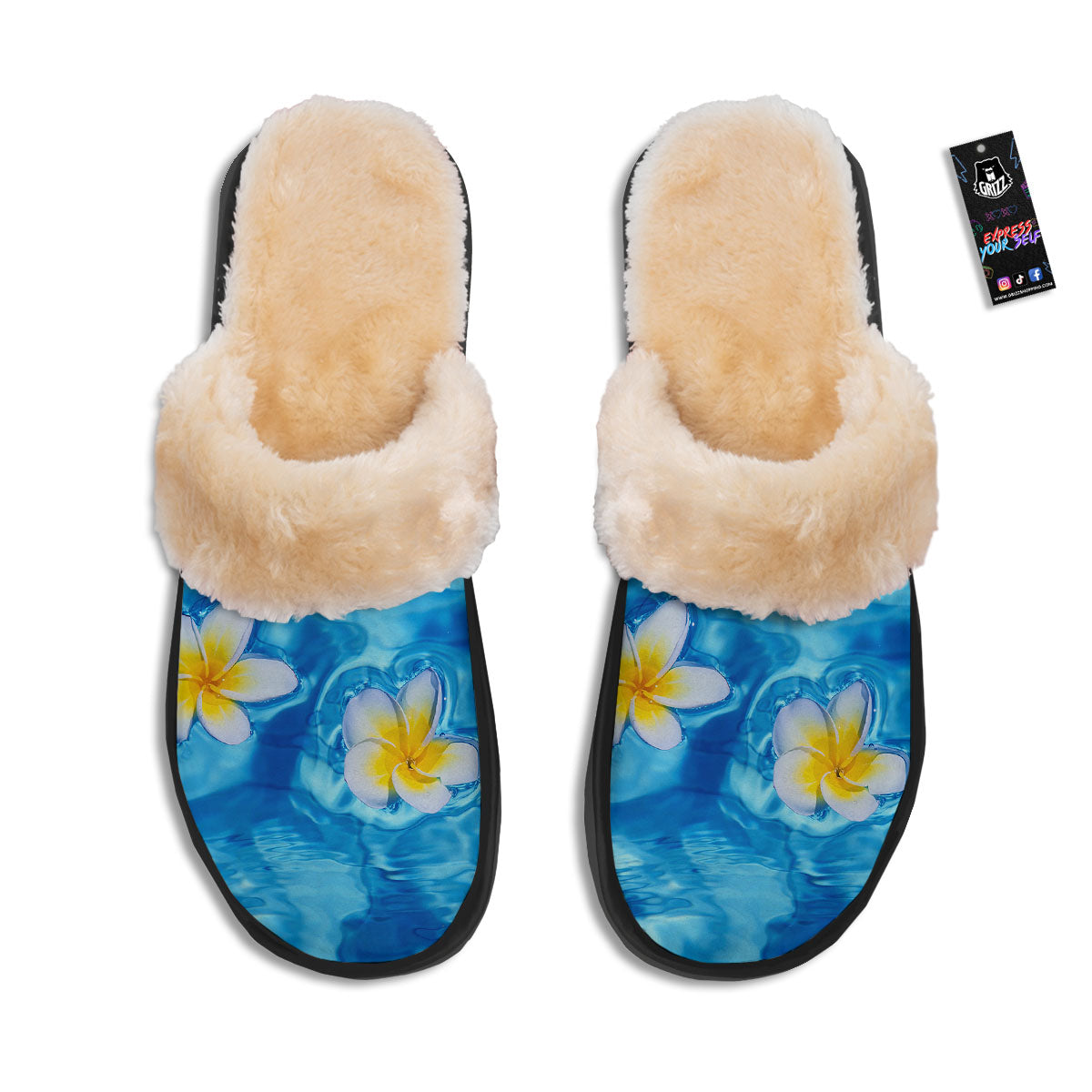 Yellow And White Plumeria In Water Print Slippers-grizzshop