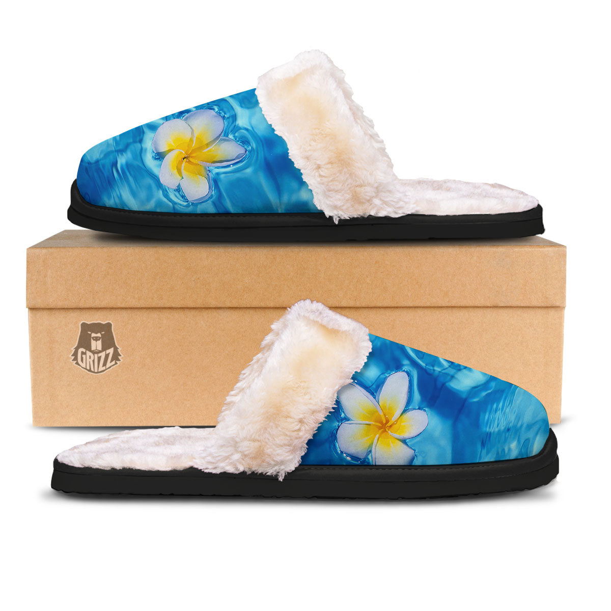 Yellow And White Plumeria In Water Print Slippers-grizzshop