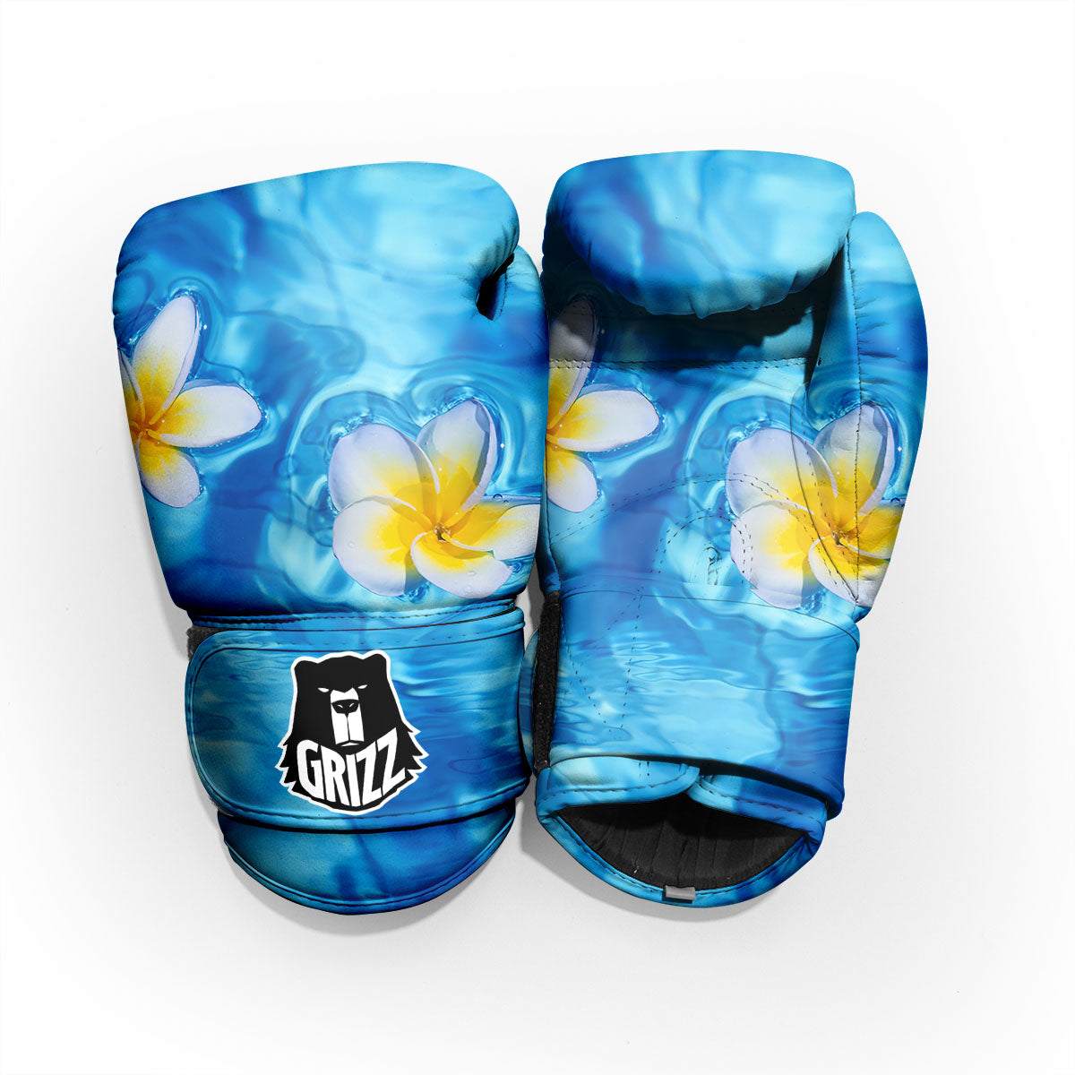 Yellow And White Plumeria In Water Print Pro Boxing Glove