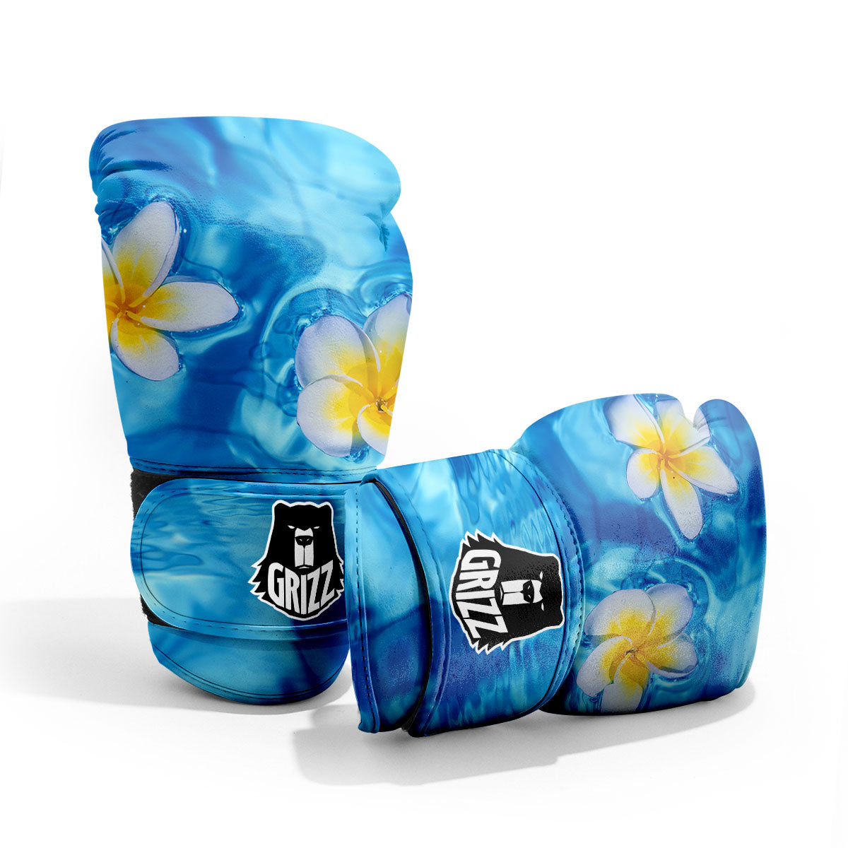Yellow And White Plumeria In Water Print Pro Boxing Glove