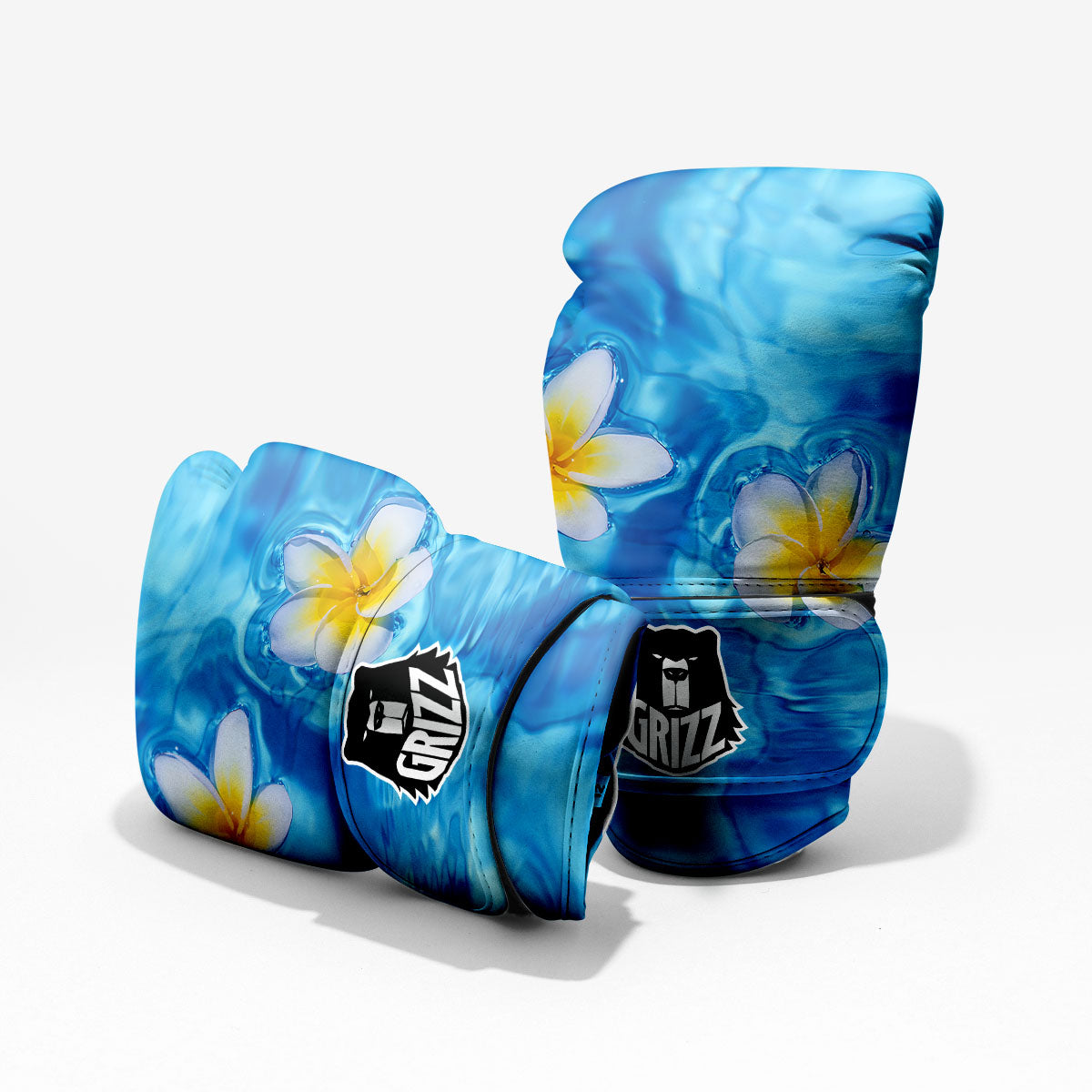 Yellow And White Plumeria In Water Print Pro Boxing Glove