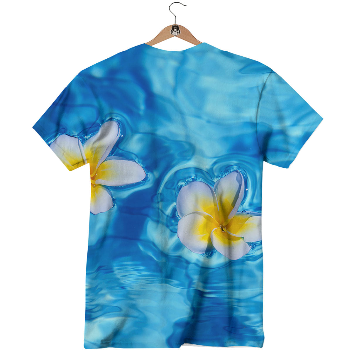 Yellow And White Plumeria In Water Print T-Shirt-grizzshop