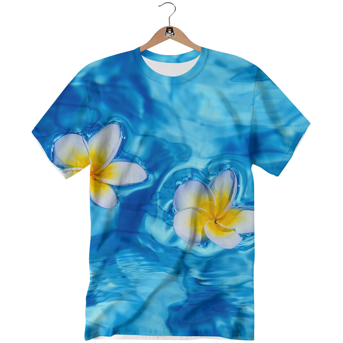 Yellow And White Plumeria In Water Print T-Shirt-grizzshop