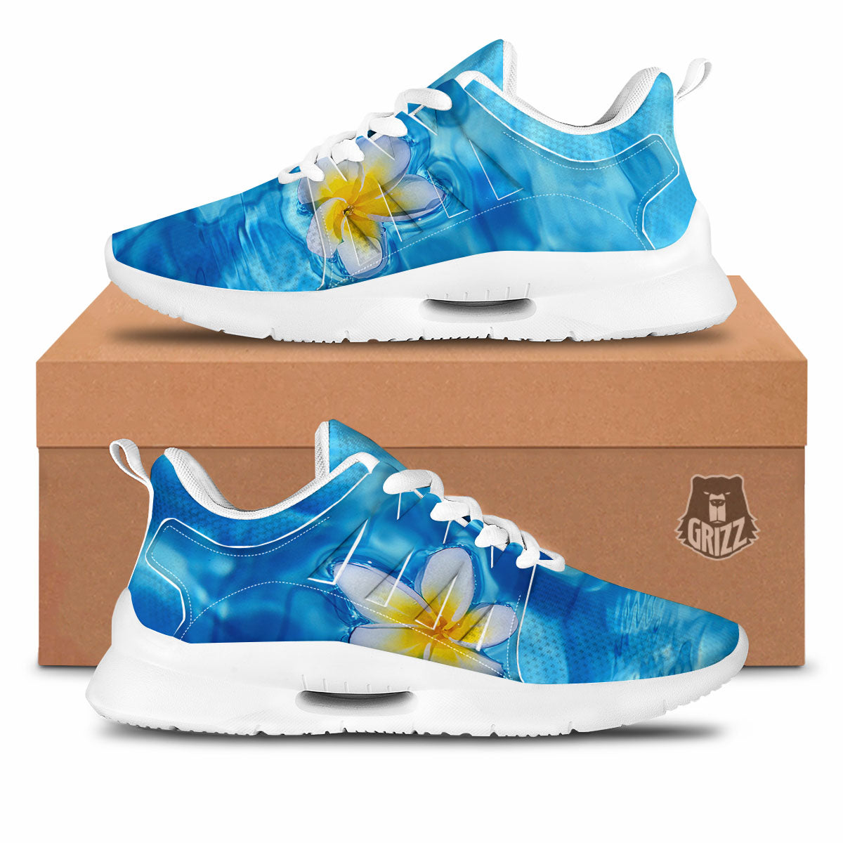 Yellow And White Plumeria In Water Print Tennis Shoes-grizzshop