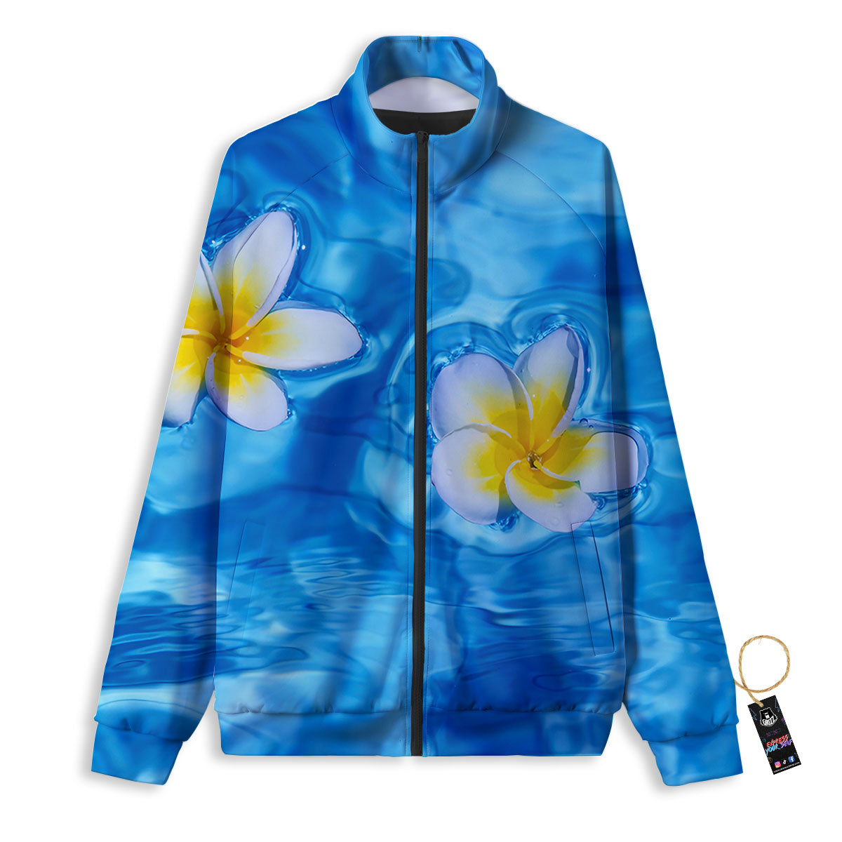Yellow And White Plumeria In Water Print Track Jacket-grizzshop