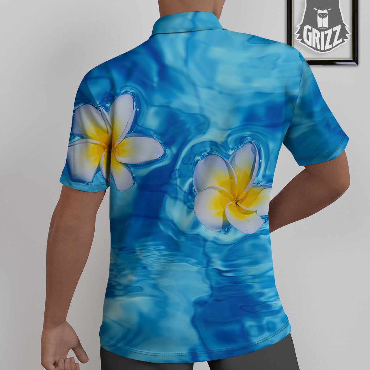 Yellow And White Plumeria In Water Print Untucked Shirts-grizzshop