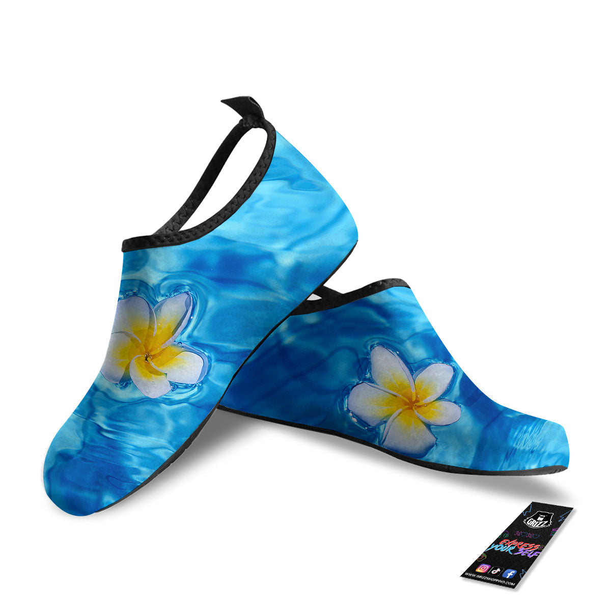 Yellow And White Plumeria In Water Print Water Shoes-grizzshop