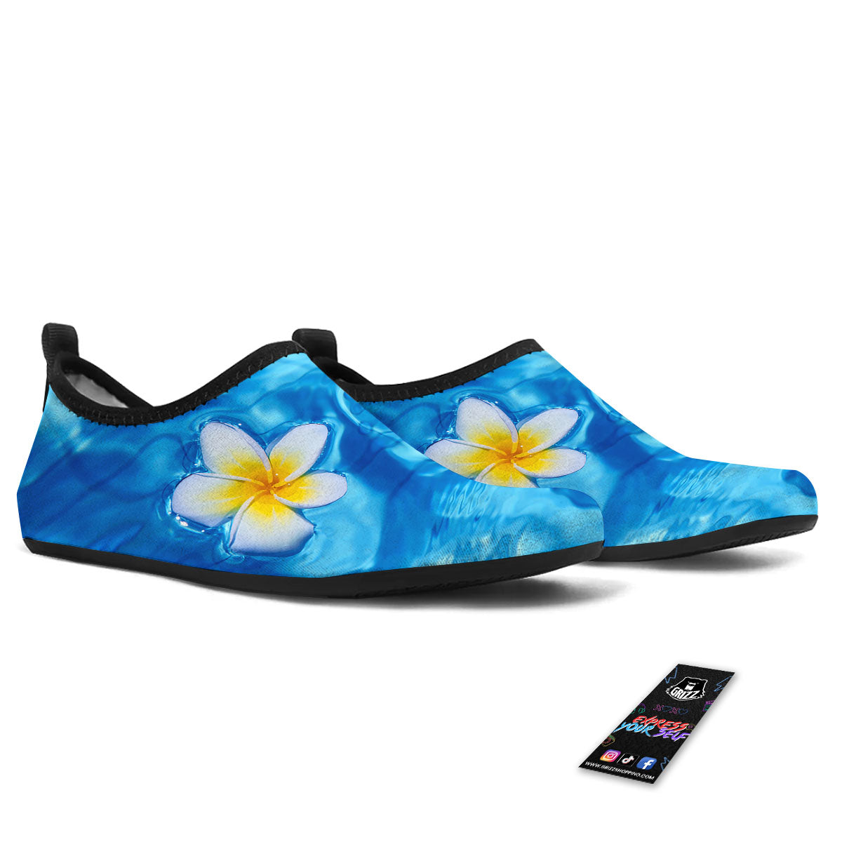 Yellow And White Plumeria In Water Print Water Shoes-grizzshop