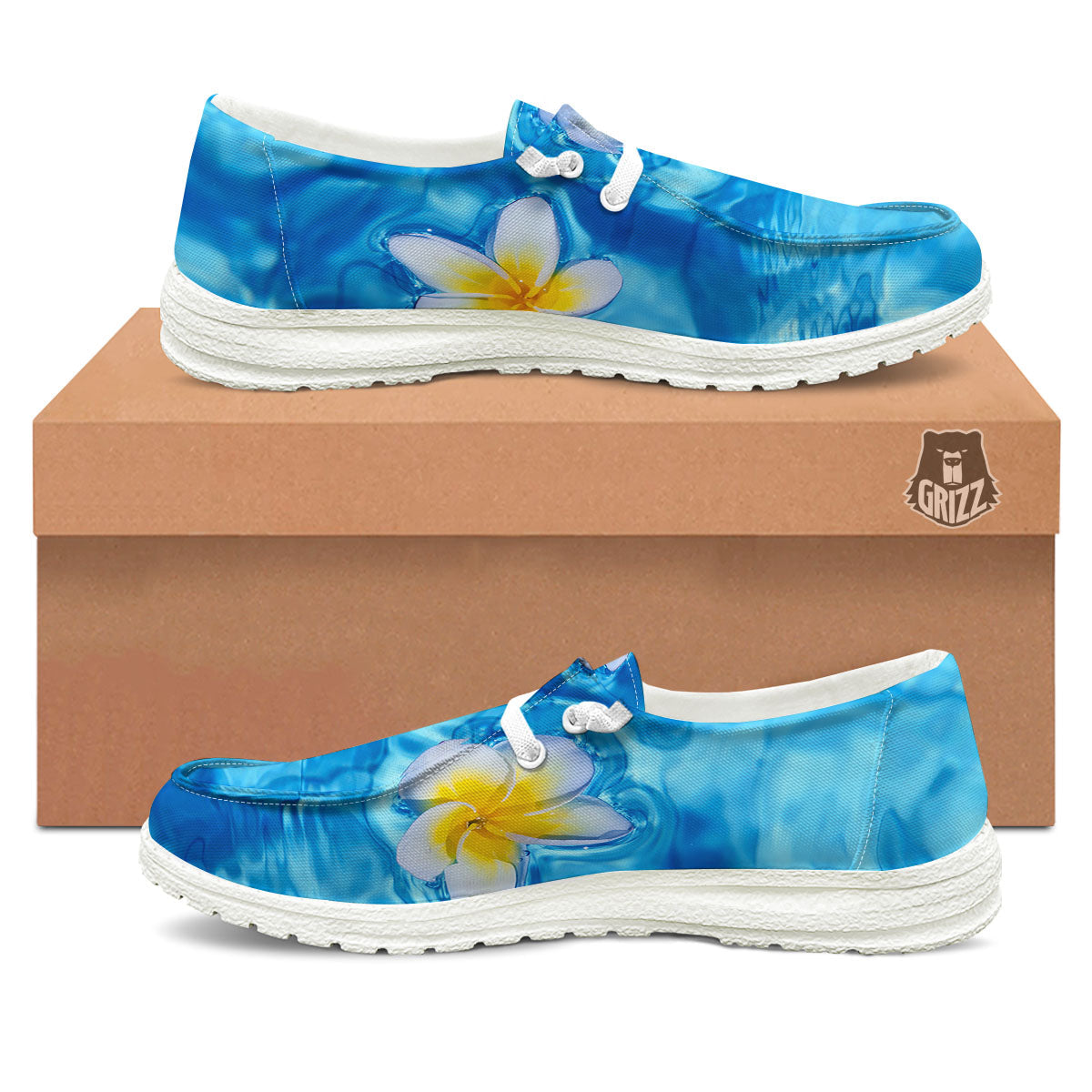 Yellow And White Plumeria In Water Print White Loafers-grizzshop
