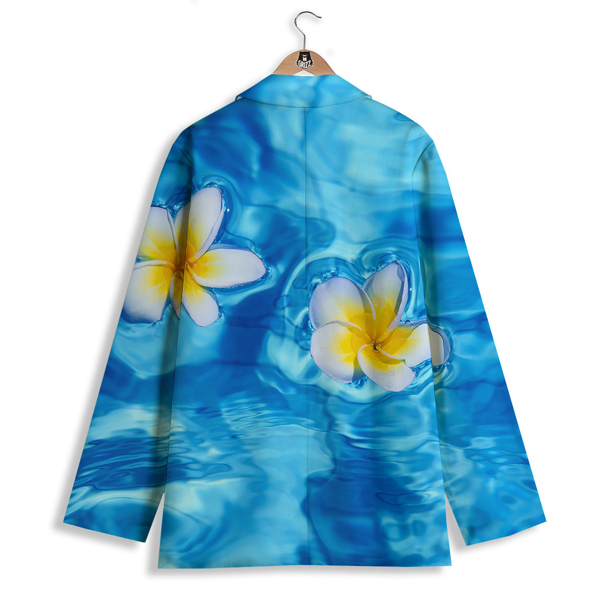 Yellow And White Plumeria In Water Print Women's Blazer-grizzshop