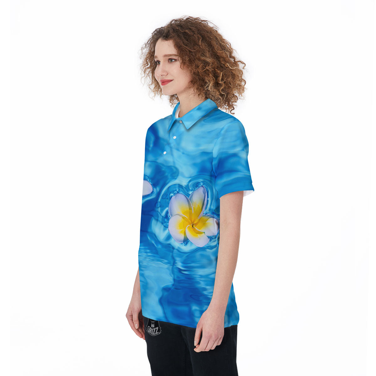 Yellow And White Plumeria In Water Print Women's Golf Shirts-grizzshop