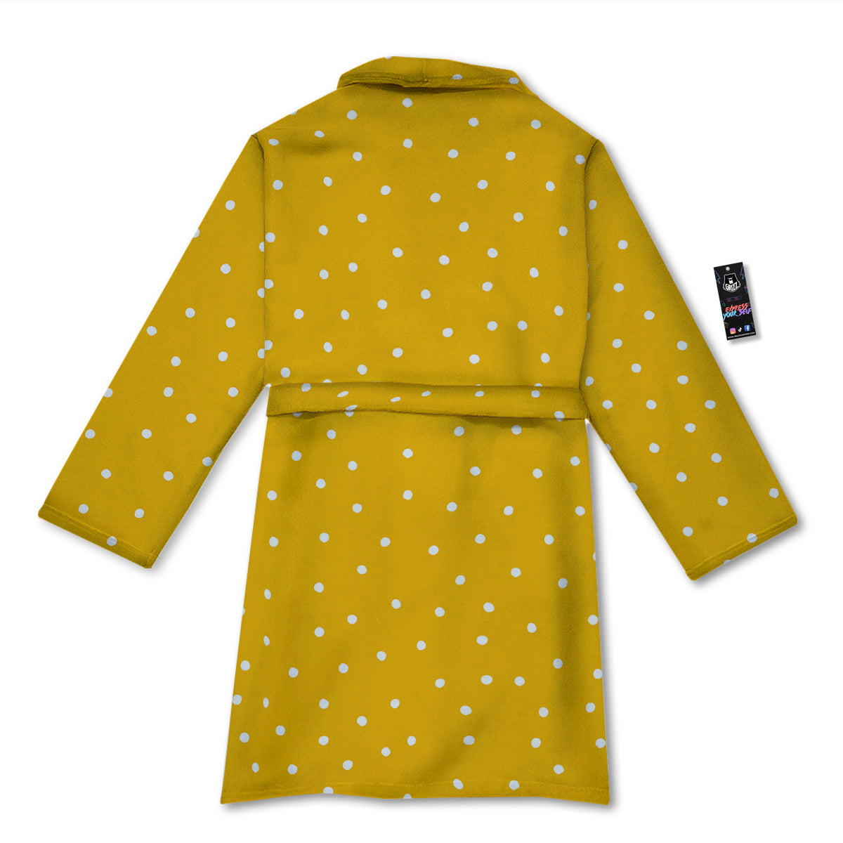 Yellow And White Polka Dot Print Pattern Bathrobe-grizzshop