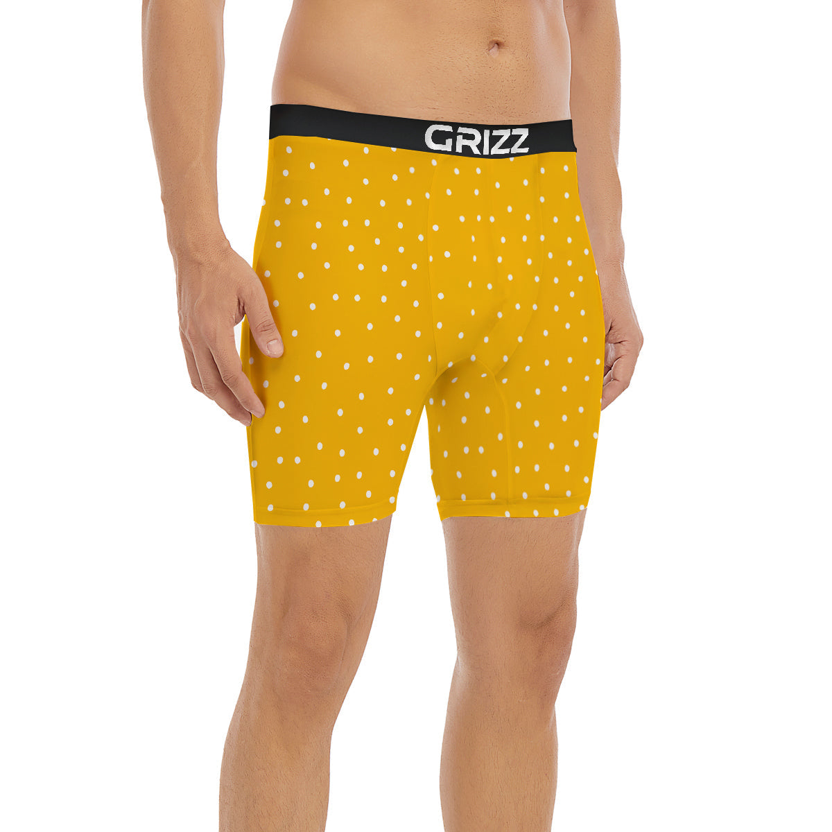 Yellow And White Polka Dot Print Pattern Boxer Briefs-grizzshop