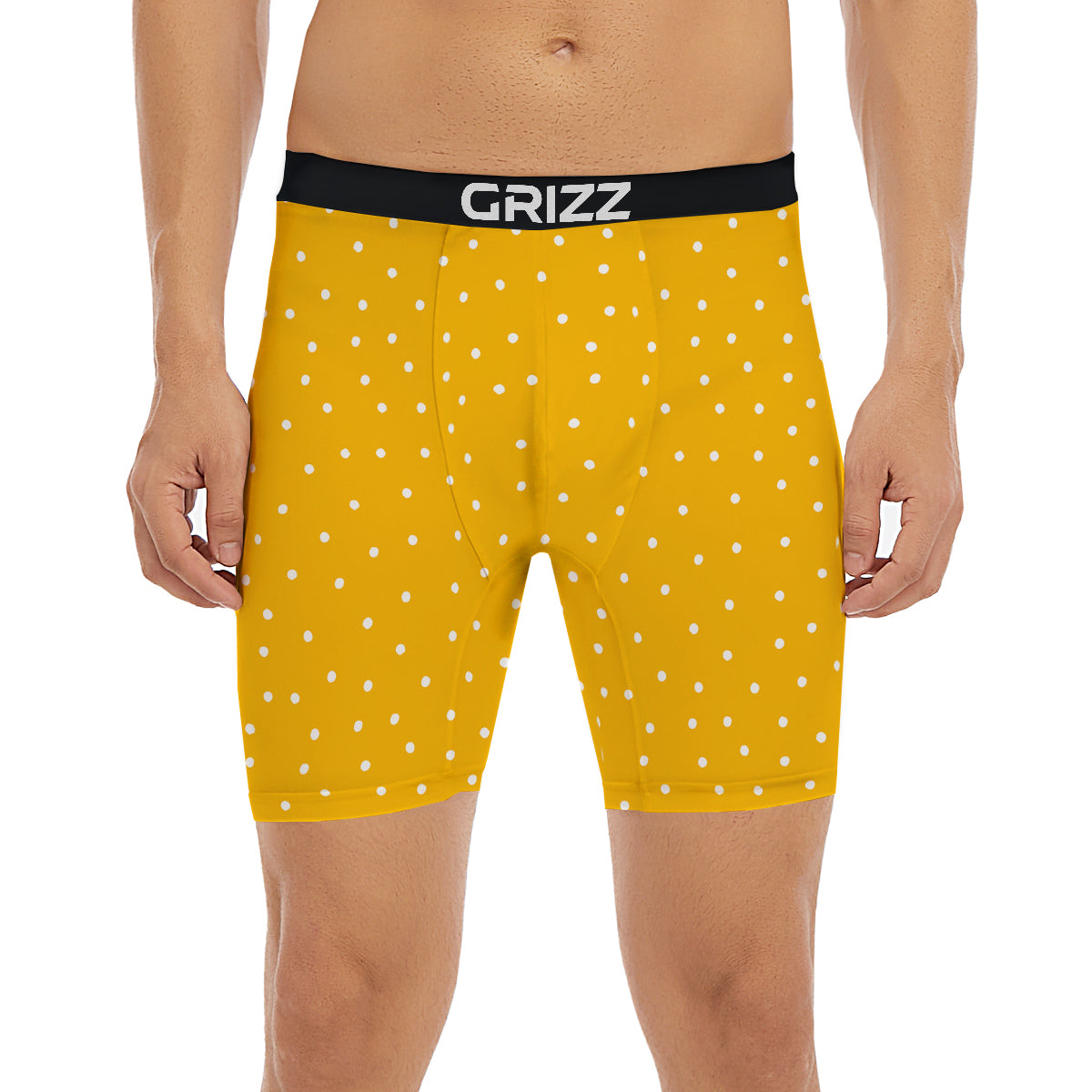 Yellow And White Polka Dot Print Pattern Boxer Briefs-grizzshop