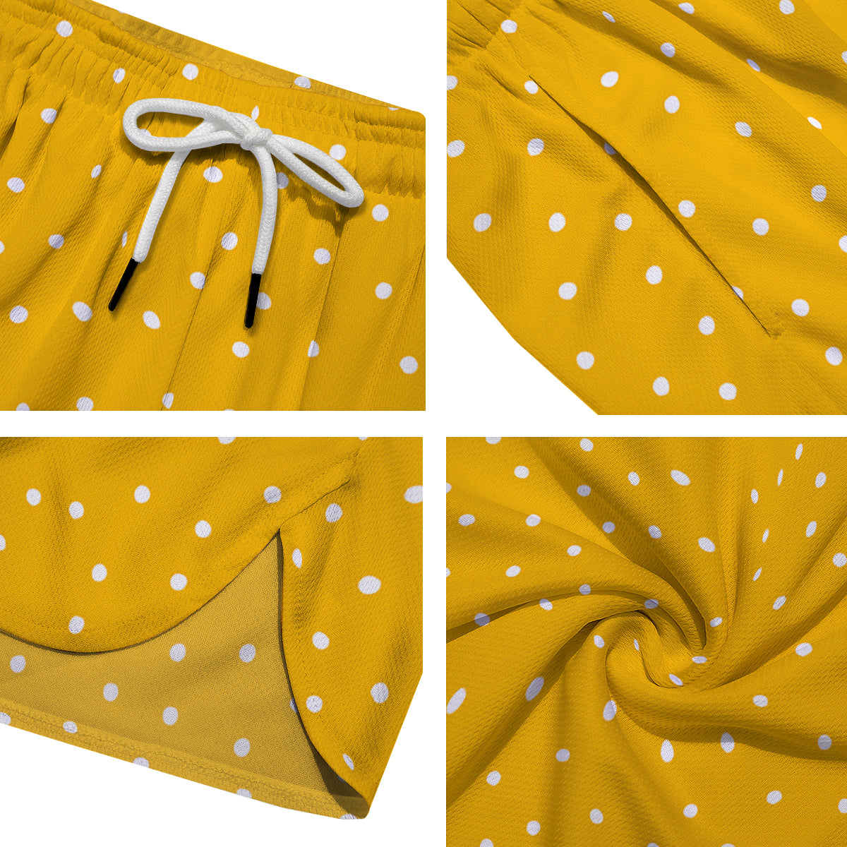 Yellow And White Polka Dot Print Pattern Men's Running Shorts-grizzshop