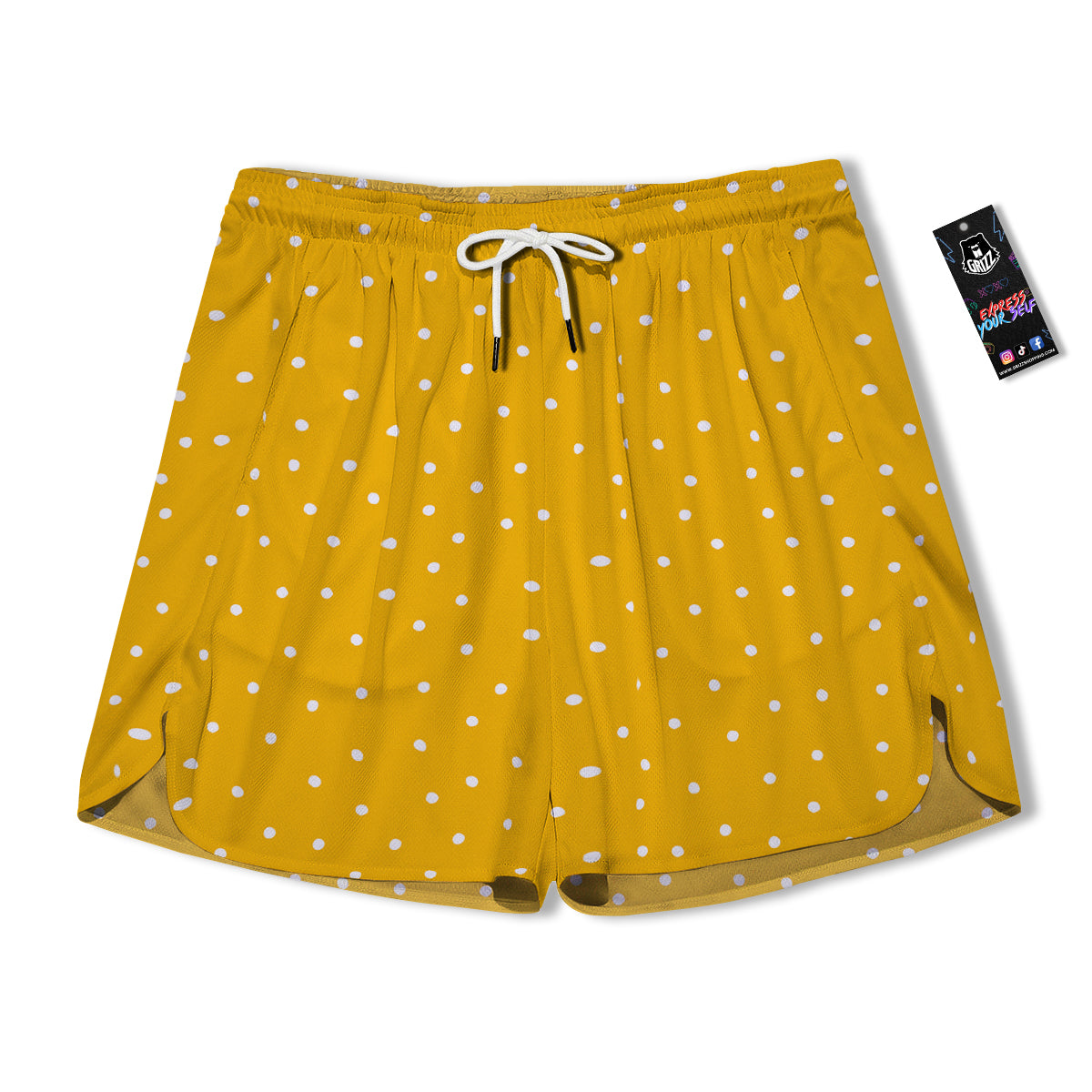 Yellow And White Polka Dot Print Pattern Men's Running Shorts-grizzshop