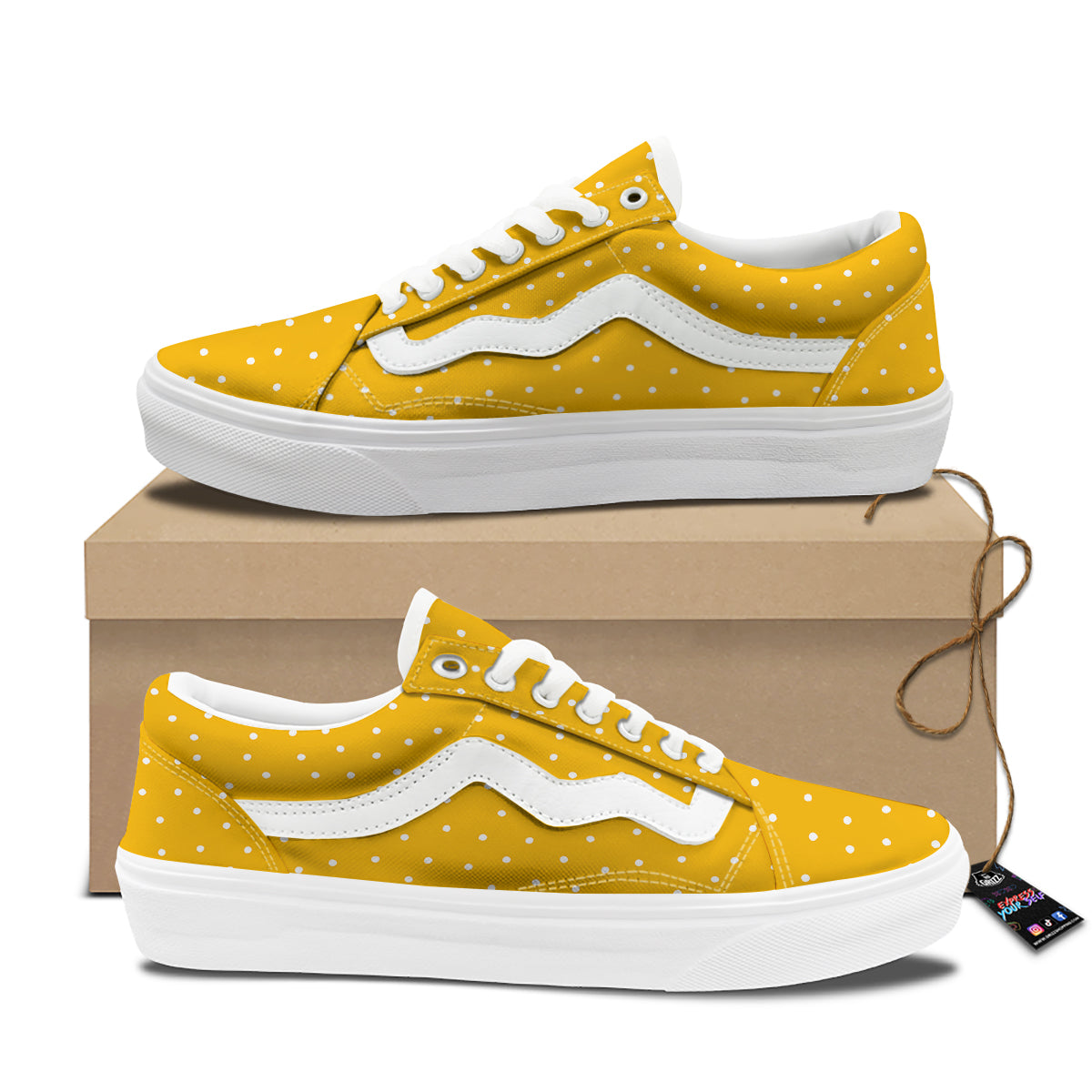 Yellow And White Polka Dot Print Pattern Skate Shoes-grizzshop