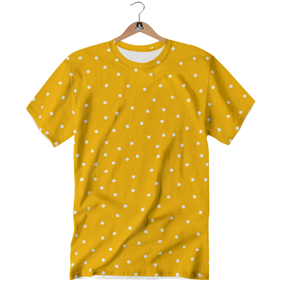 Yellow And White Polka Dot Print Pattern T-Shirt-grizzshop