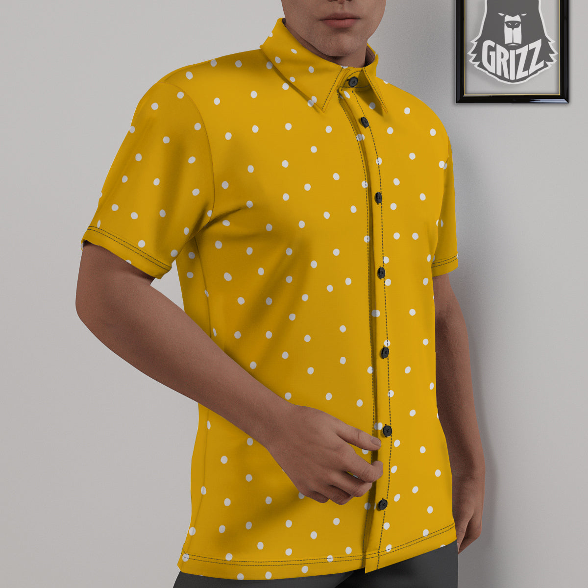 Yellow And White Polka Dot Print Pattern Untucked Shirts-grizzshop
