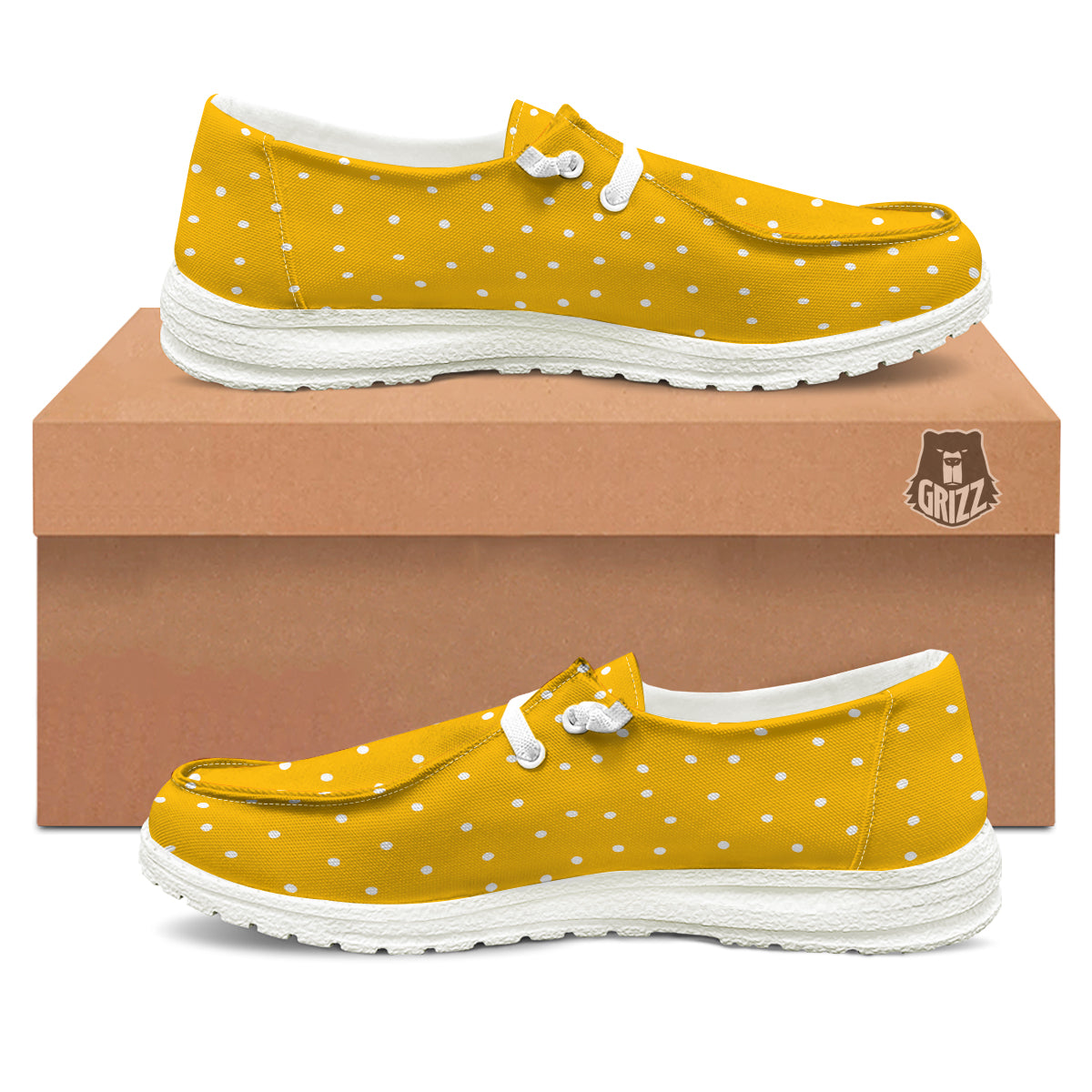 Yellow And White Polka Dot Print Pattern White Loafers-grizzshop