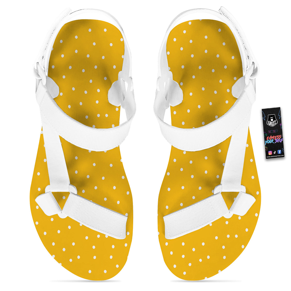 Yellow And White Polka Dot Print Pattern White Open Toe Sandals-grizzshop