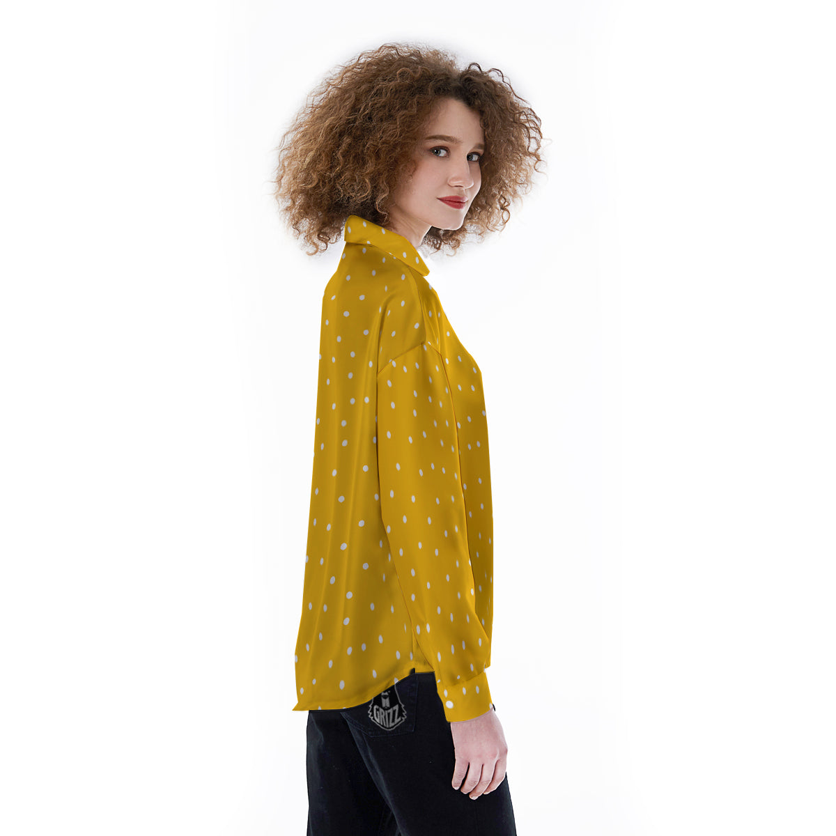 Yellow And White Polka Dot Print Pattern Women's Long Sleeve Shirts-grizzshop