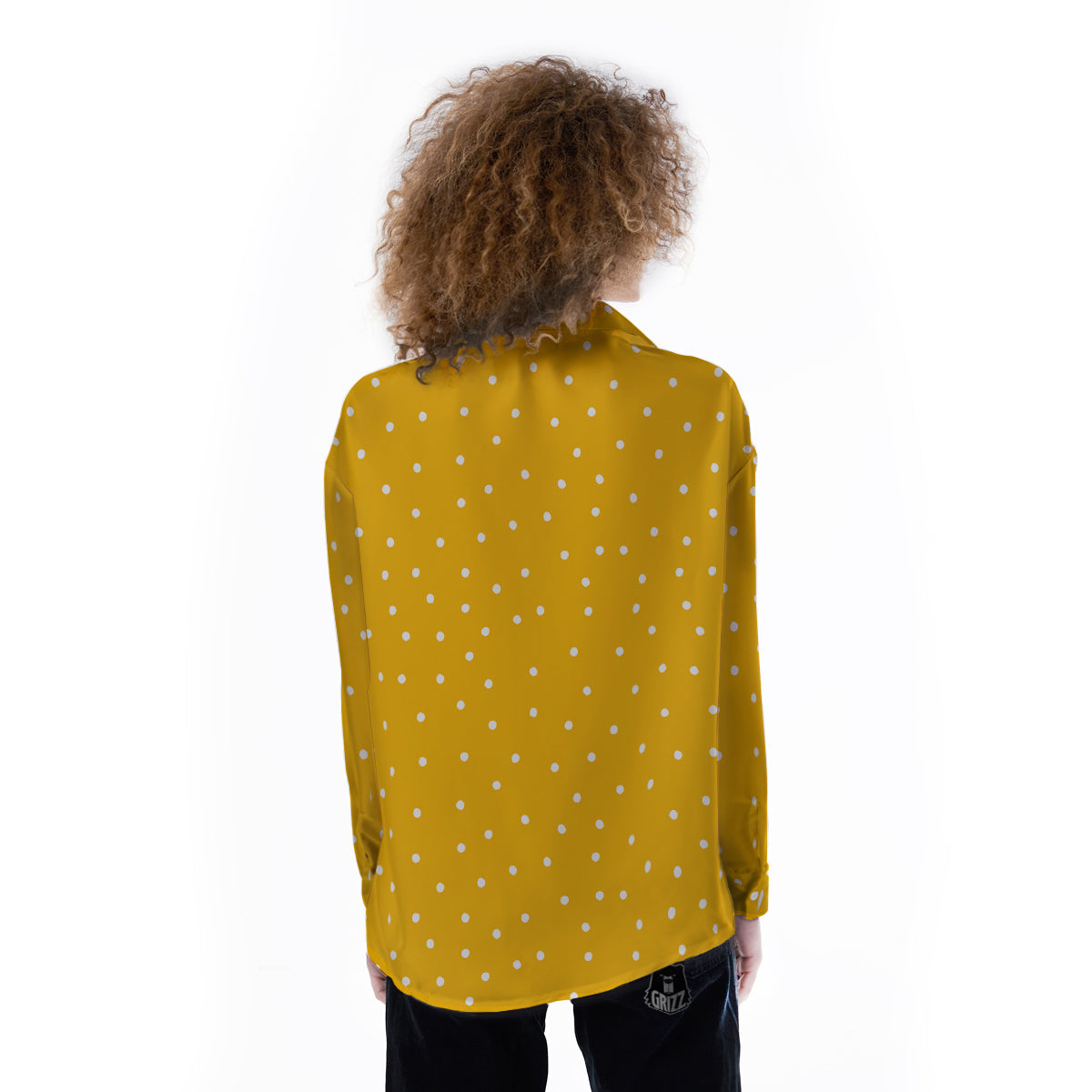 Yellow And White Polka Dot Print Pattern Women's Long Sleeve Shirts-grizzshop