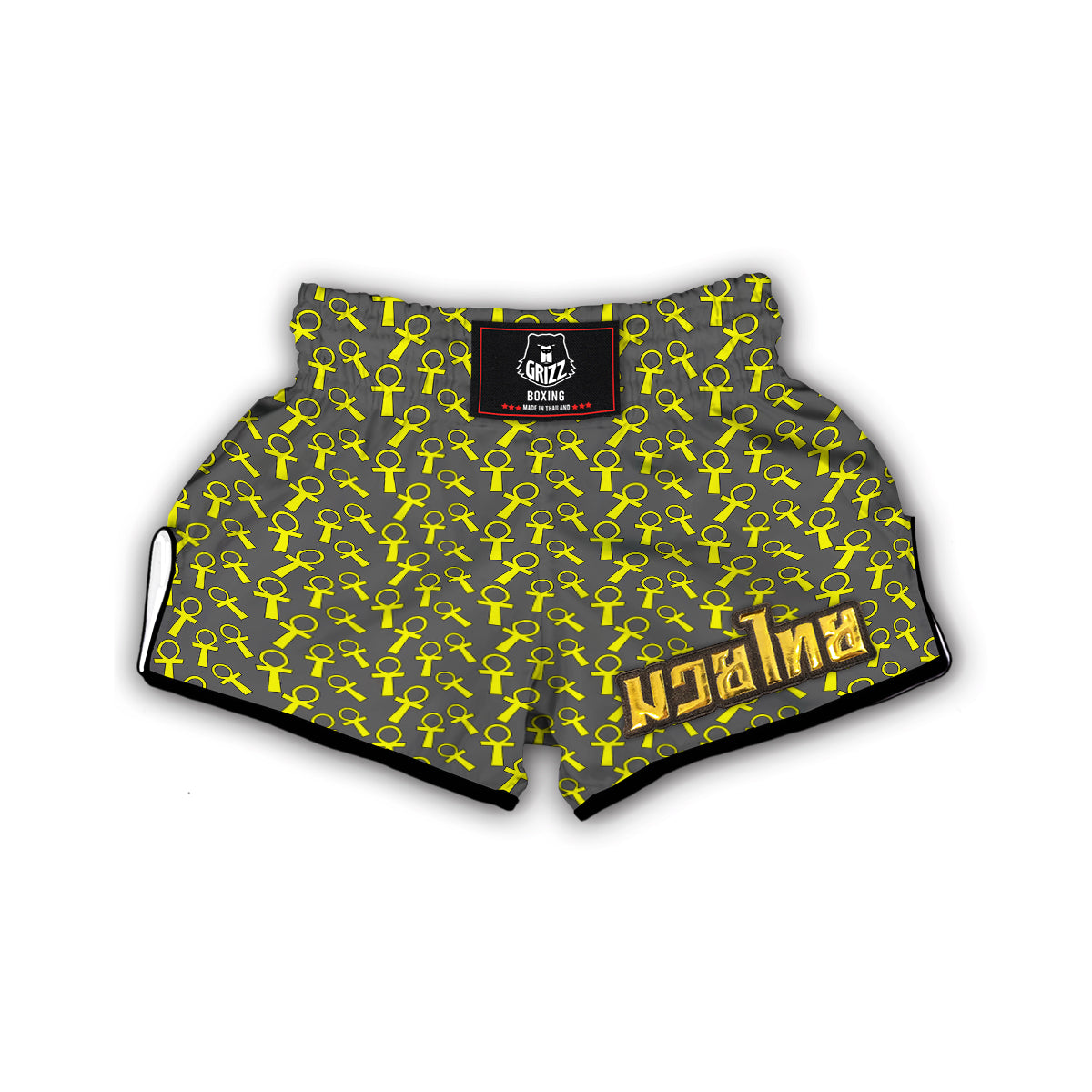 Yellow Ankh Print Pattern Muay Thai Boxing Shorts-grizzshop