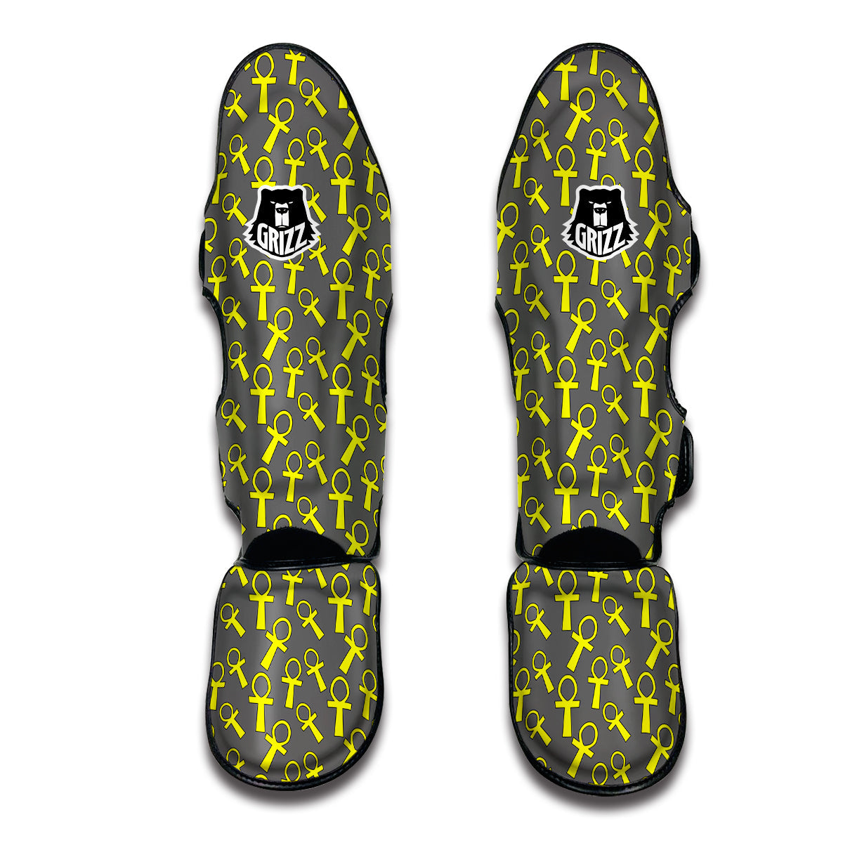 Yellow Ankh Print Pattern Muay Thai Shin Guards-grizzshop