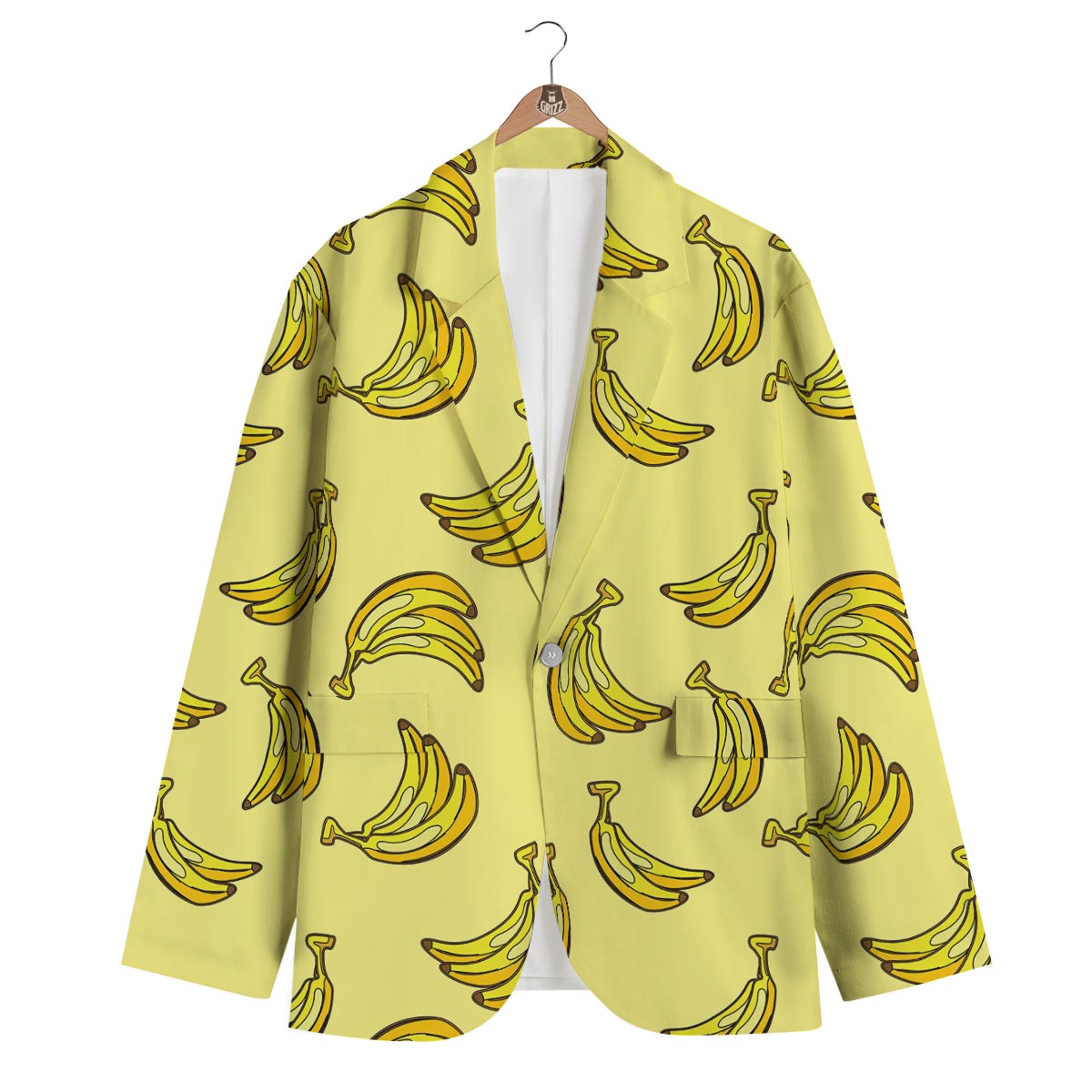 Yellow Banana Pattern Print Men's Blazer-grizzshop