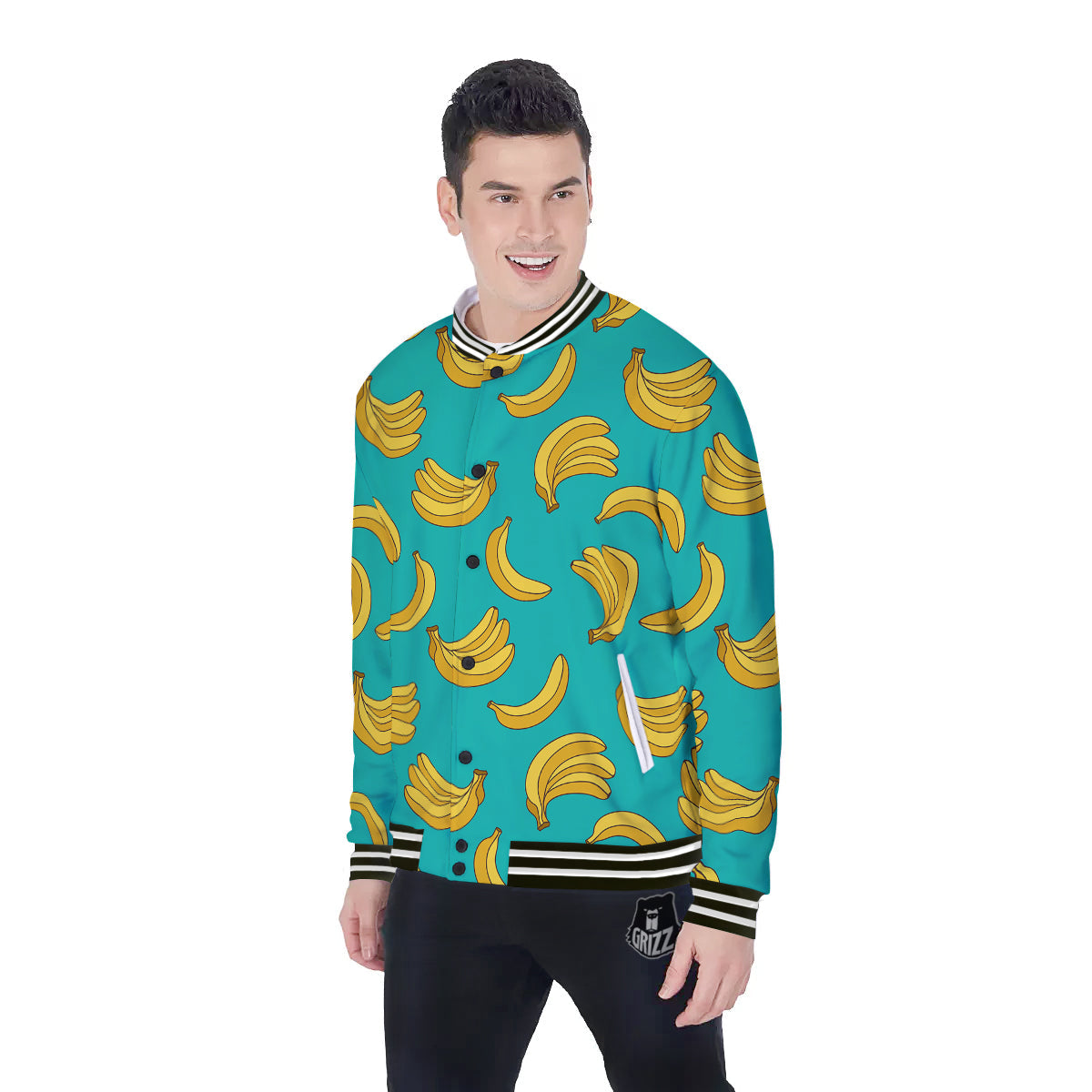 Yellow Banana Print Pattern Baseball Jacket-grizzshop