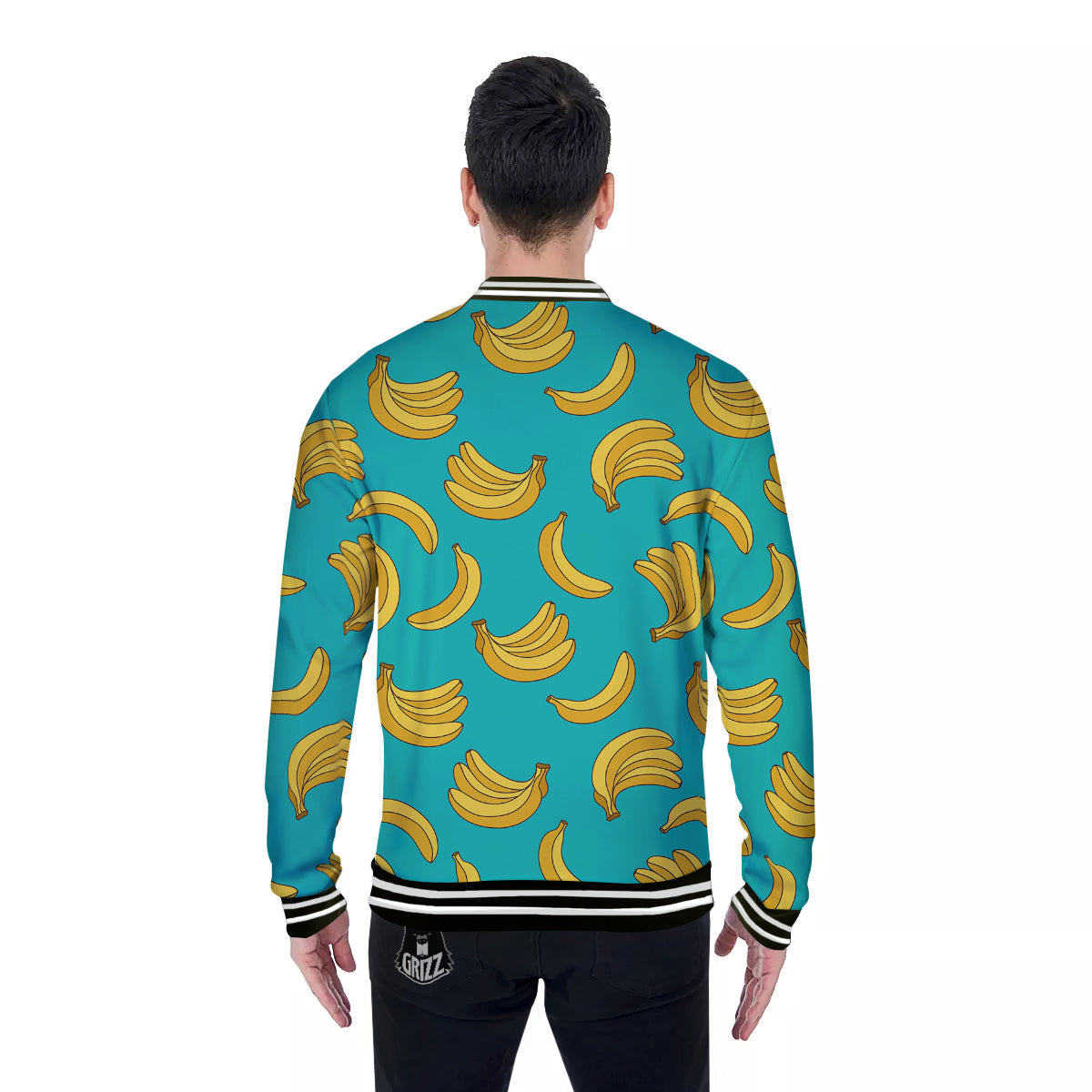 Yellow Banana Print Pattern Baseball Jacket-grizzshop