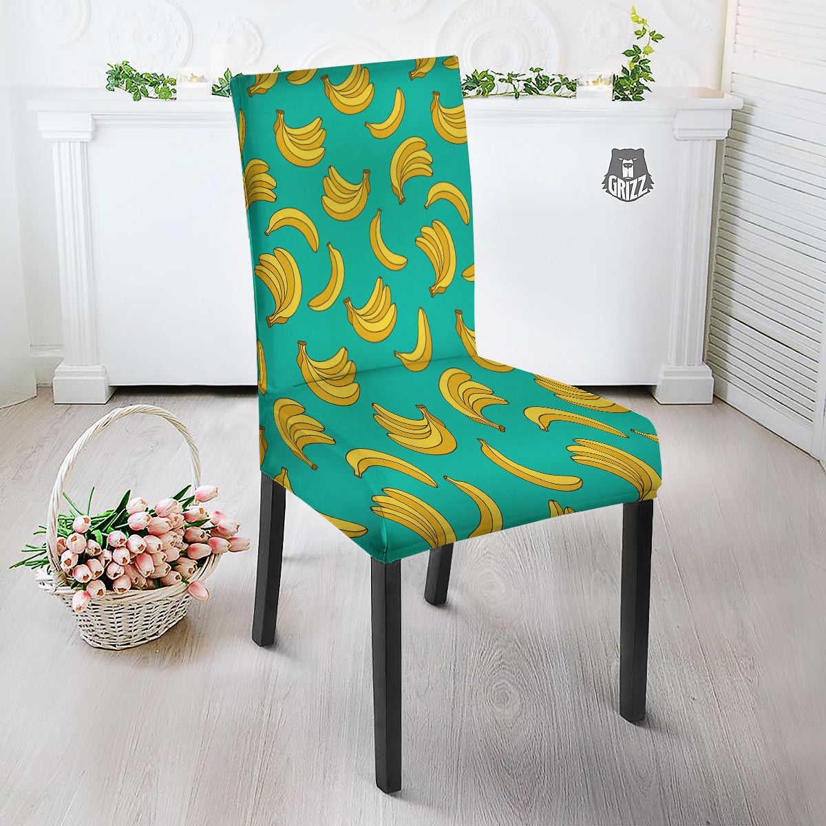 Yellow Banana Print Pattern Dining Chair Slipcover-grizzshop