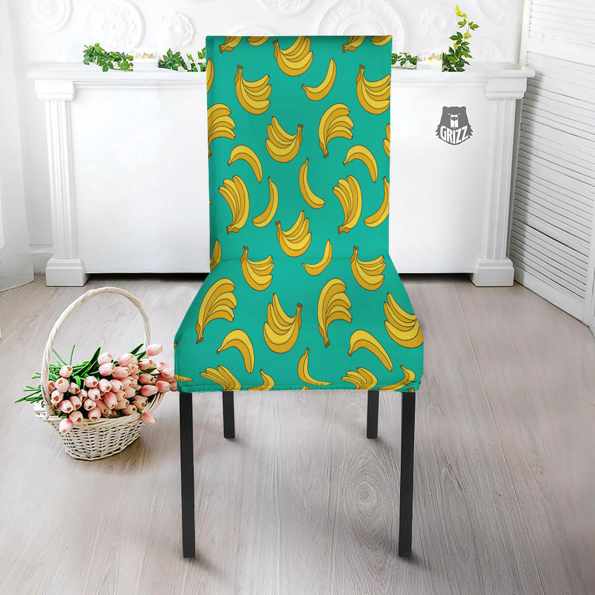 Yellow Banana Print Pattern Dining Chair Slipcover-grizzshop