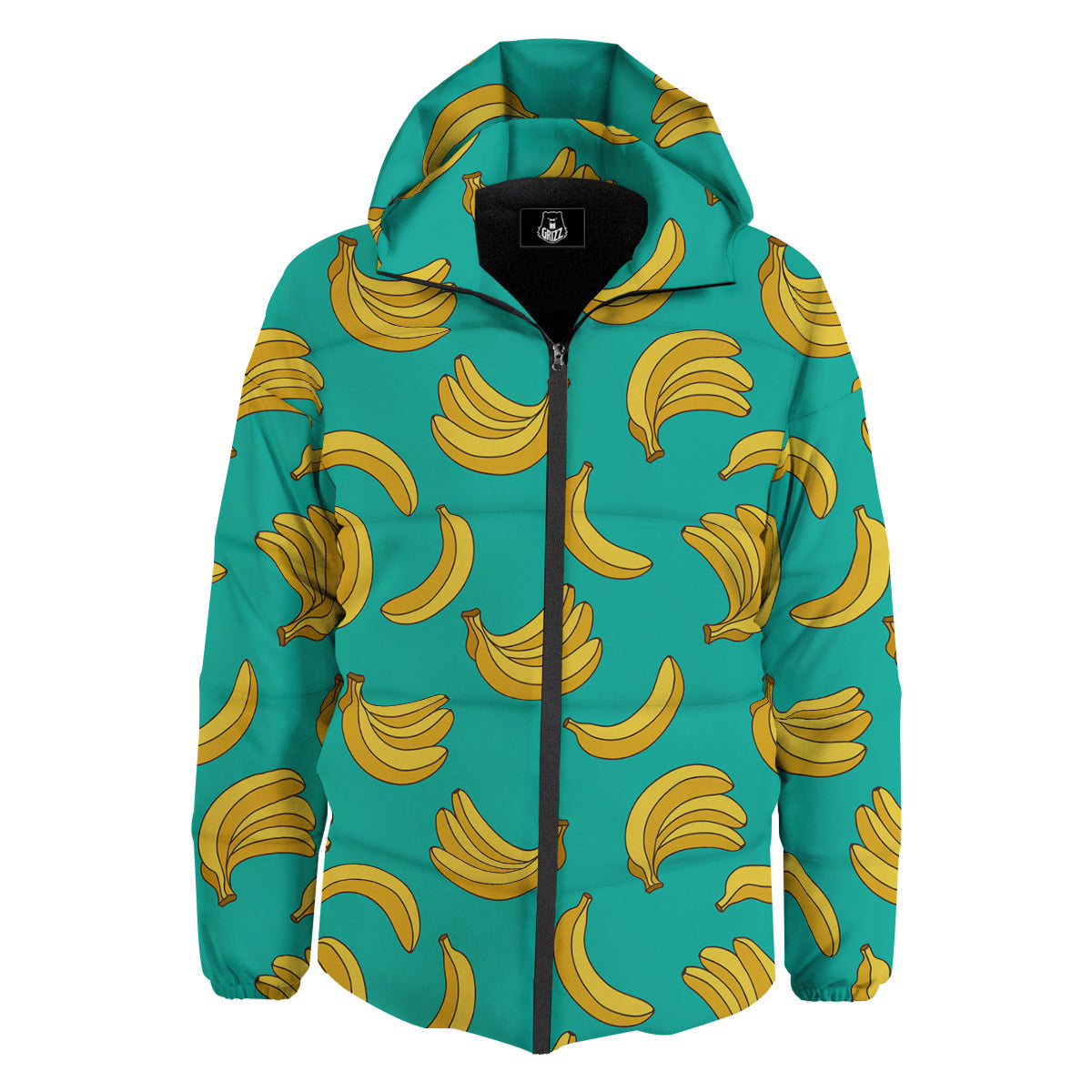 Yellow Banana Print Pattern Down Jacket-grizzshop