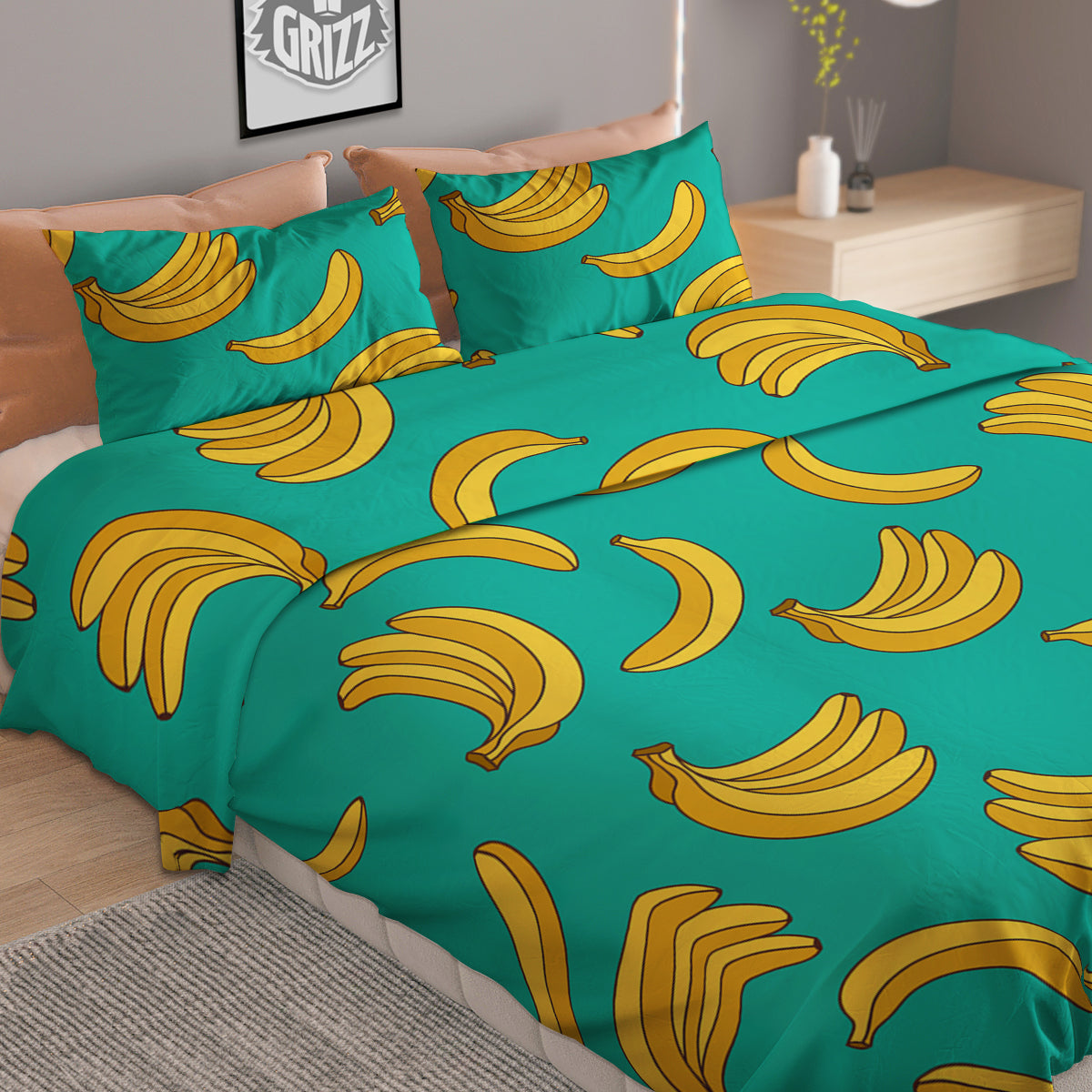 Yellow Banana Print Pattern  Duvet Cover Bedding Set