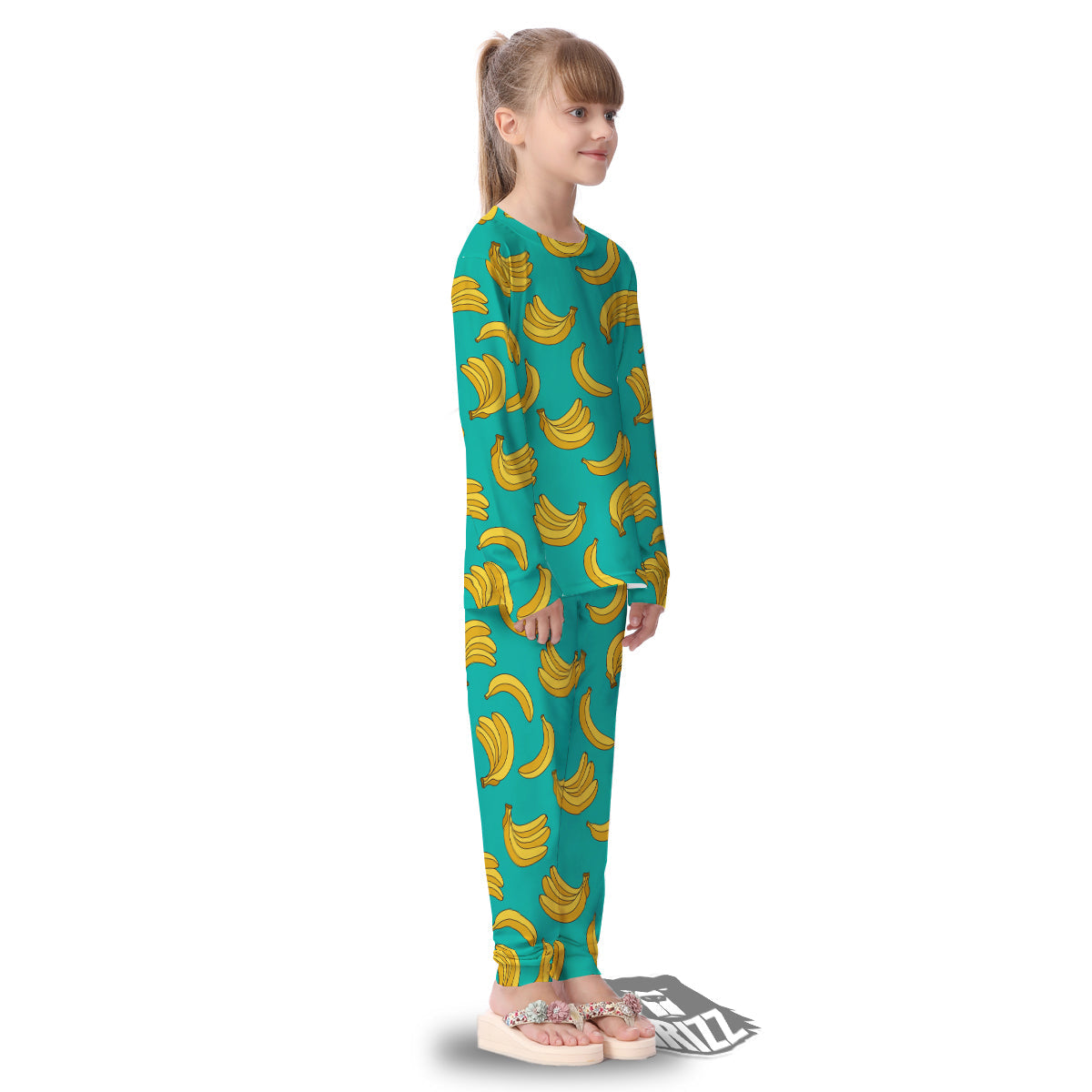 Yellow Banana Print Pattern Kid's Pajamas-grizzshop